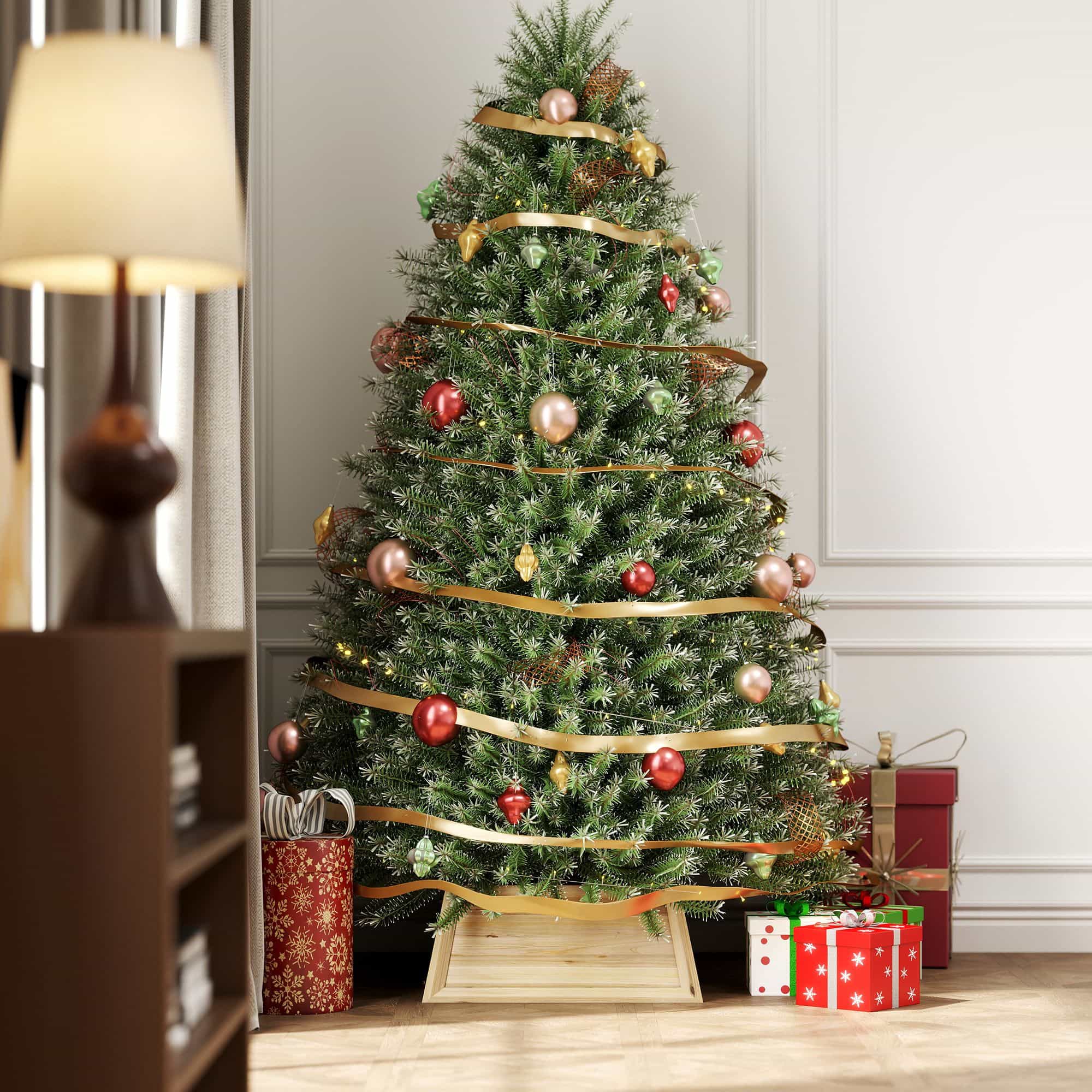 Homcom Kerstboomrok 65 x 65 cm - Kerstboommand van vurenhout - Bruin