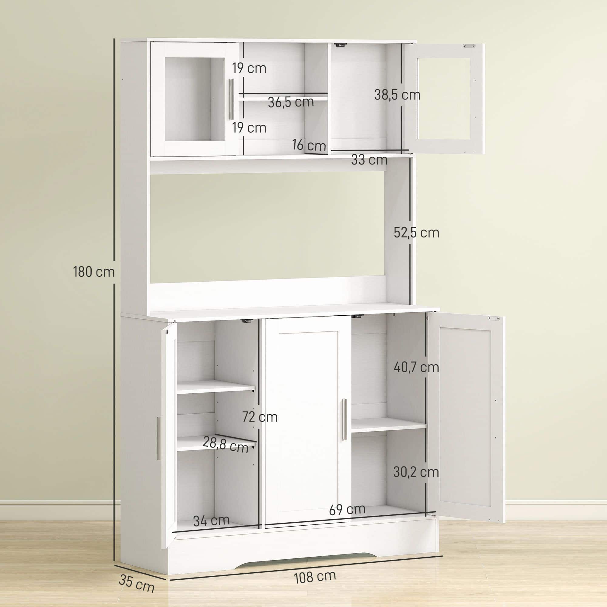 Homcom Keukenkast Scandinavisch Design met Glazen Deuren - Wit