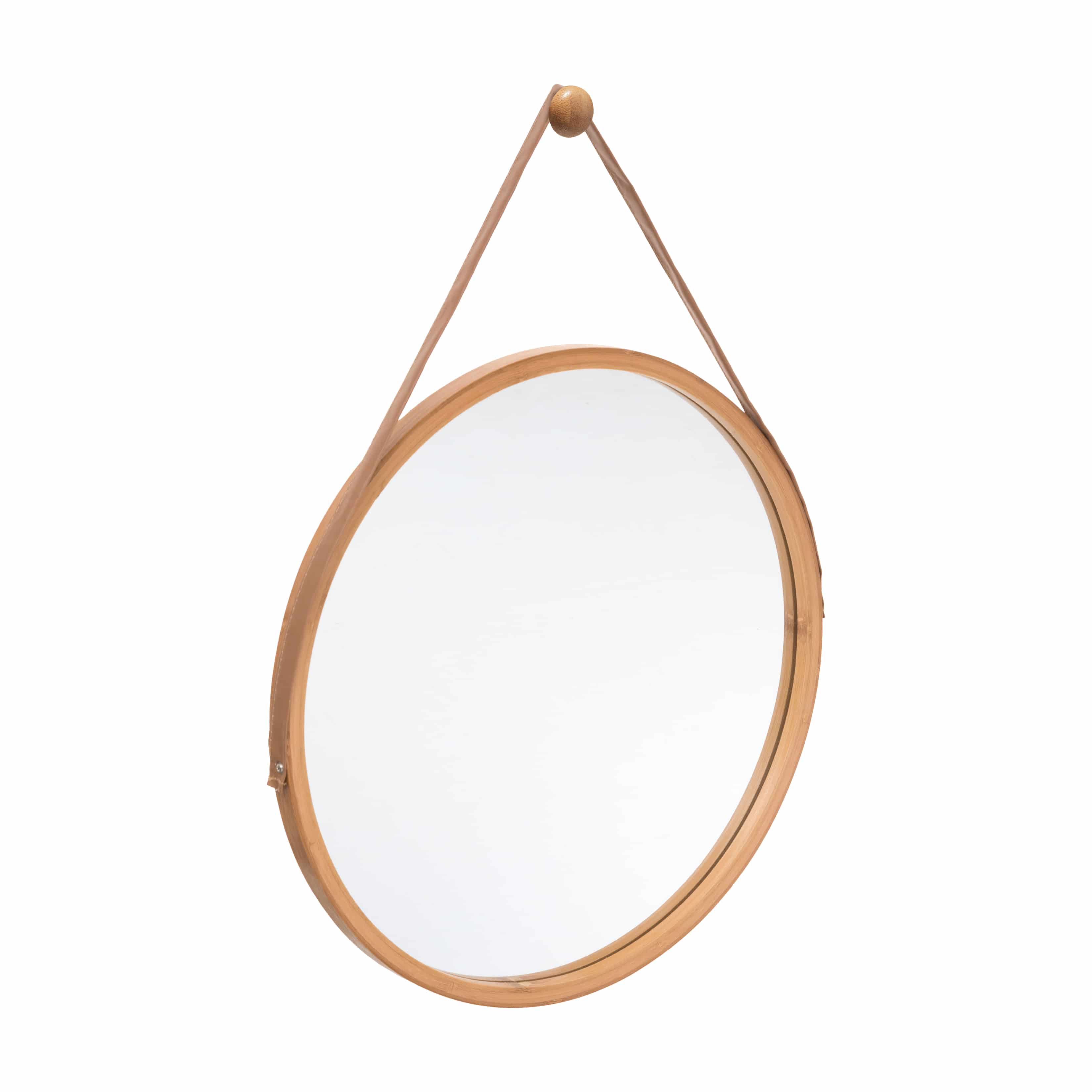 4goodz Bamboe Spiegel Rond met bruine ophangriem - 38 x 1,5 cm