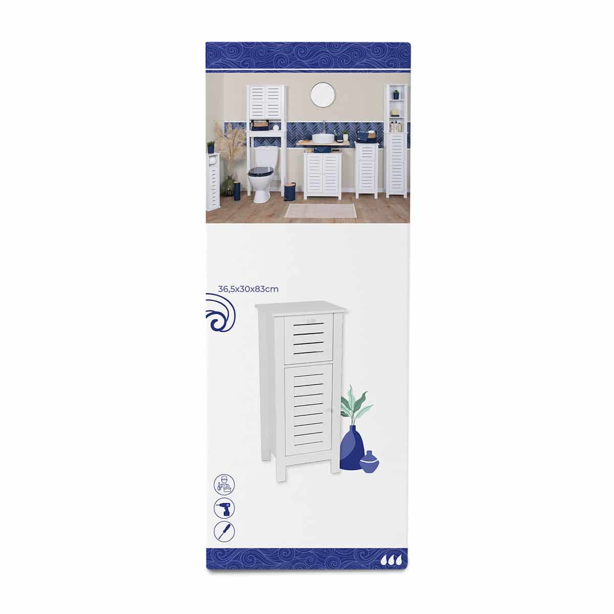 Badkamerkast Halfhoog Santorini met Deur en Lade - Wit