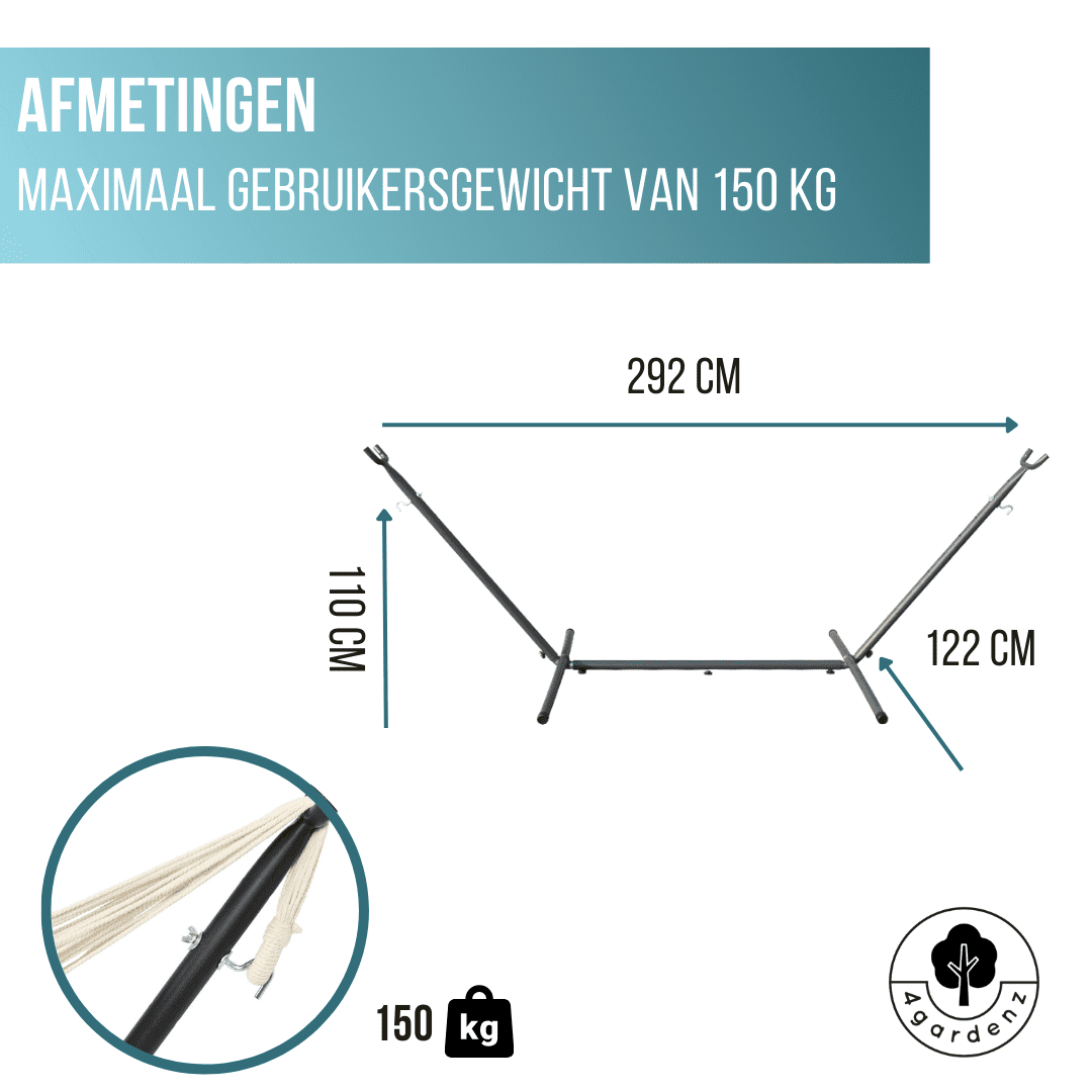 4gardenz® Universele Hangmatstandaard met tafel - Tot 150 kg - Inclusief Opbergtas - Gepoedercoat Staal