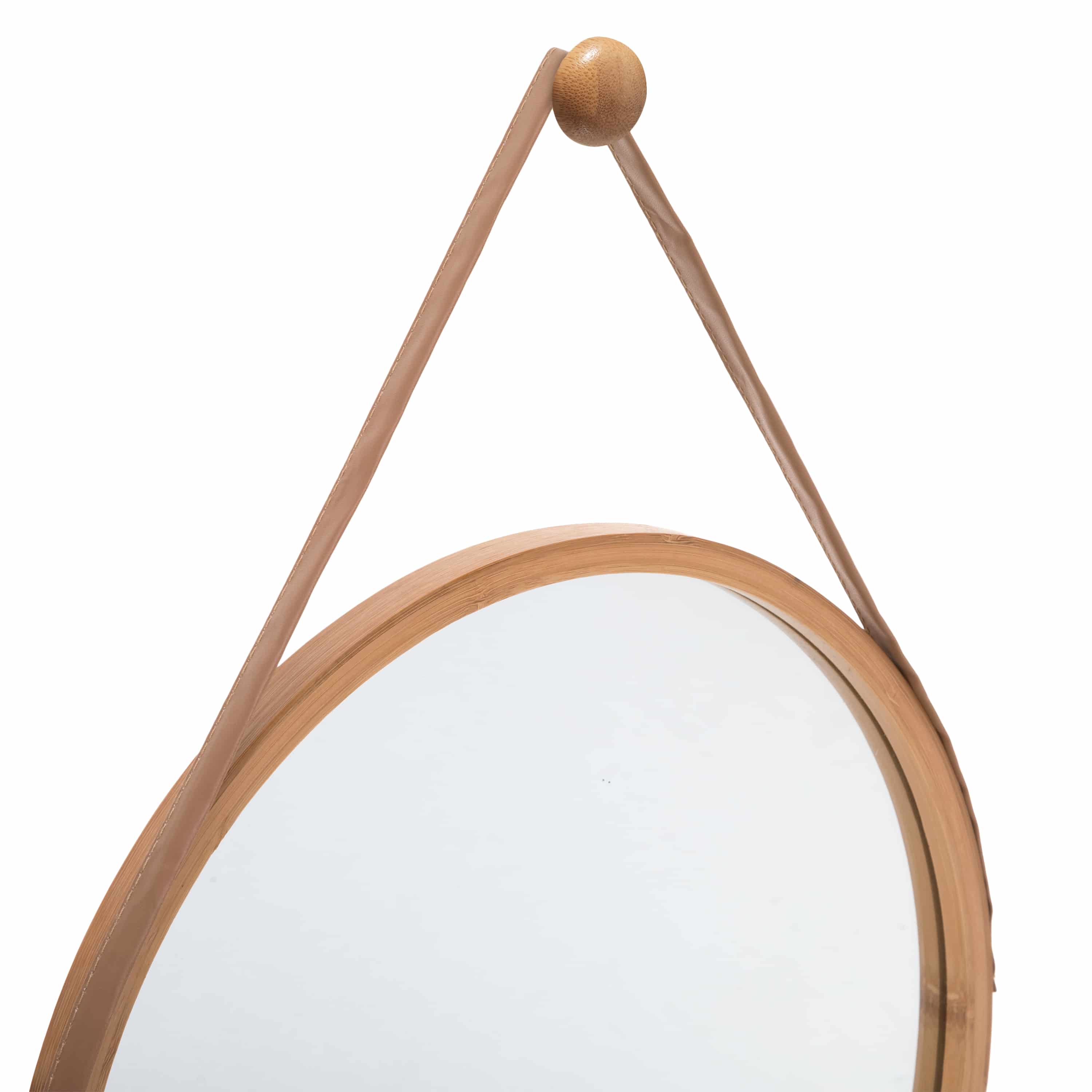 4goodz Bamboe Spiegel Rond met bruine ophangriem - 38 x 1,5 cm