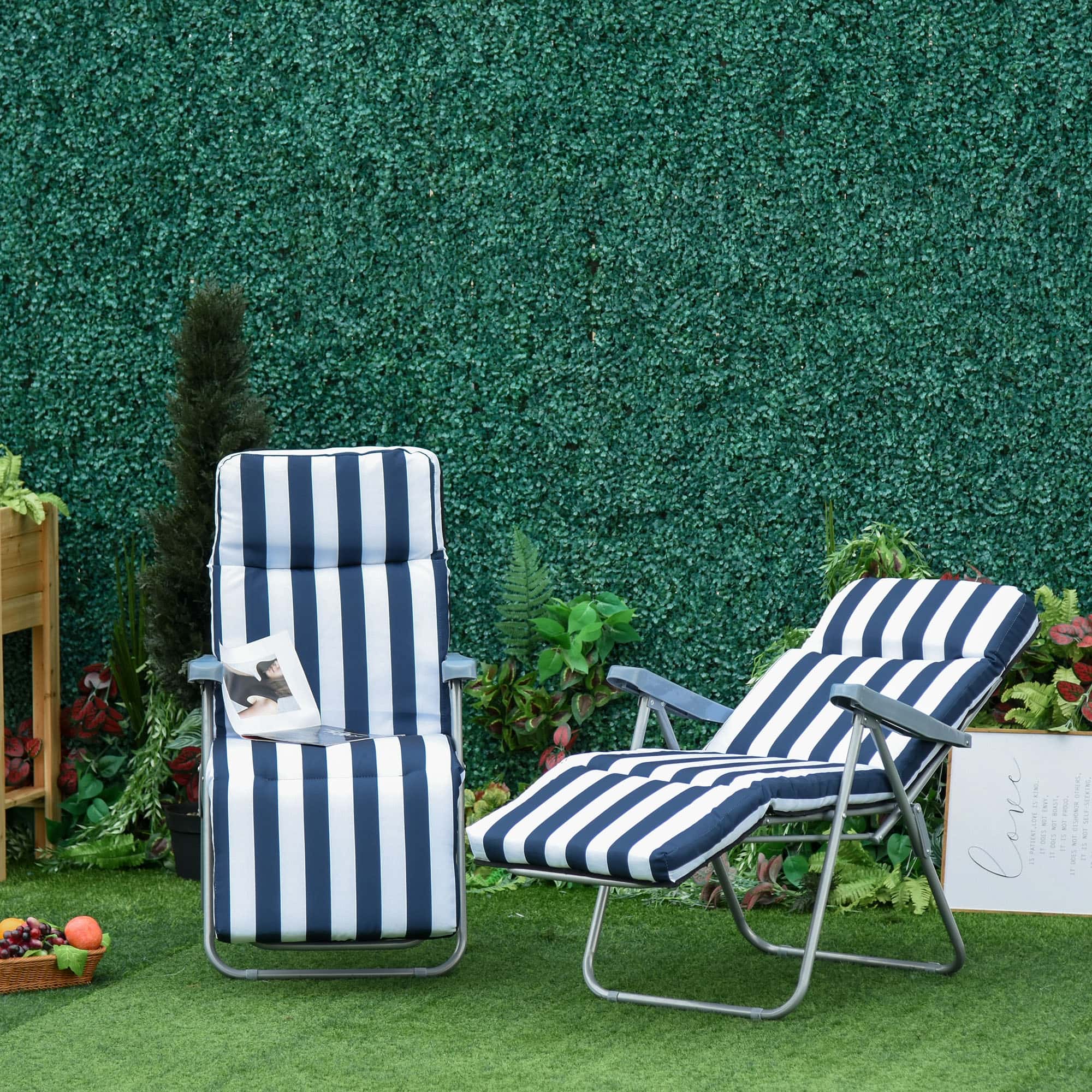 4goodz Set 2 stuks Campingstoelen met Kussens - Verstelbaar in 5 Standen - Blauw Wit