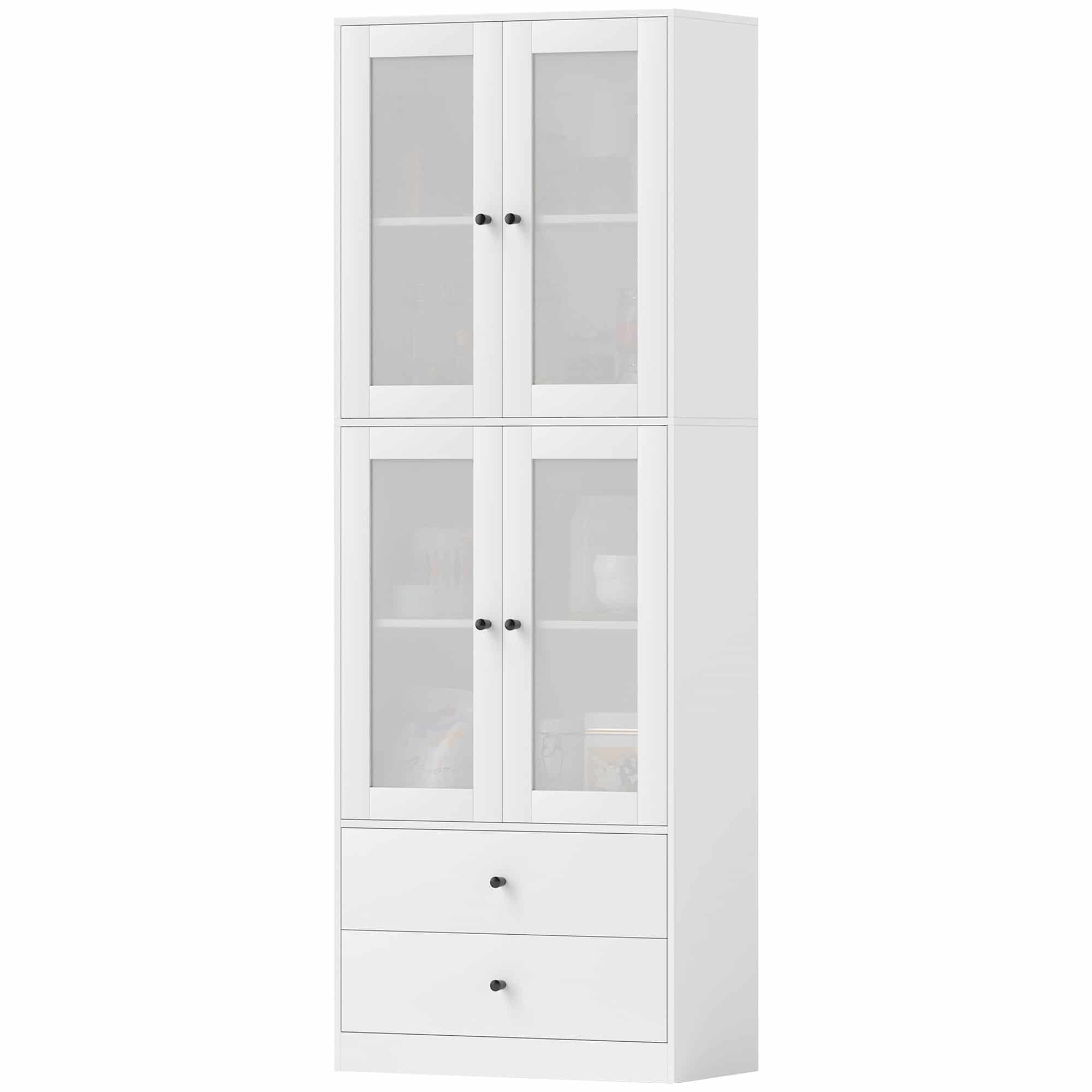 Keukenkast Buffetkast Hoog met 2 matglas deuren 30x59x170 cm - Wit