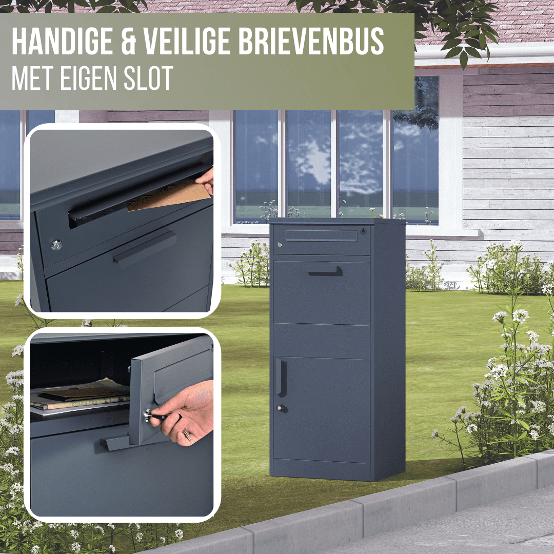 4gardenz® Pakketbrievenbus met apart Postvak - Anti-diefstal - Staande Pakketbox - Antraciet