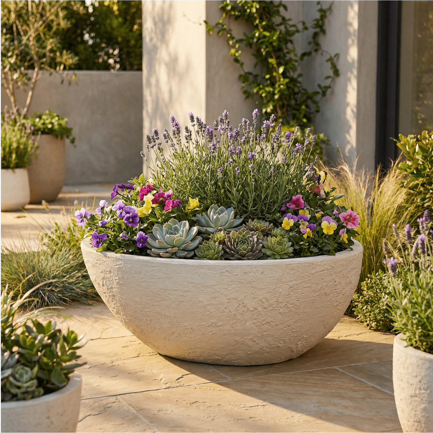4gardenz® Stone Plantenbak Ovaal - 69x39x29 cm - Crème