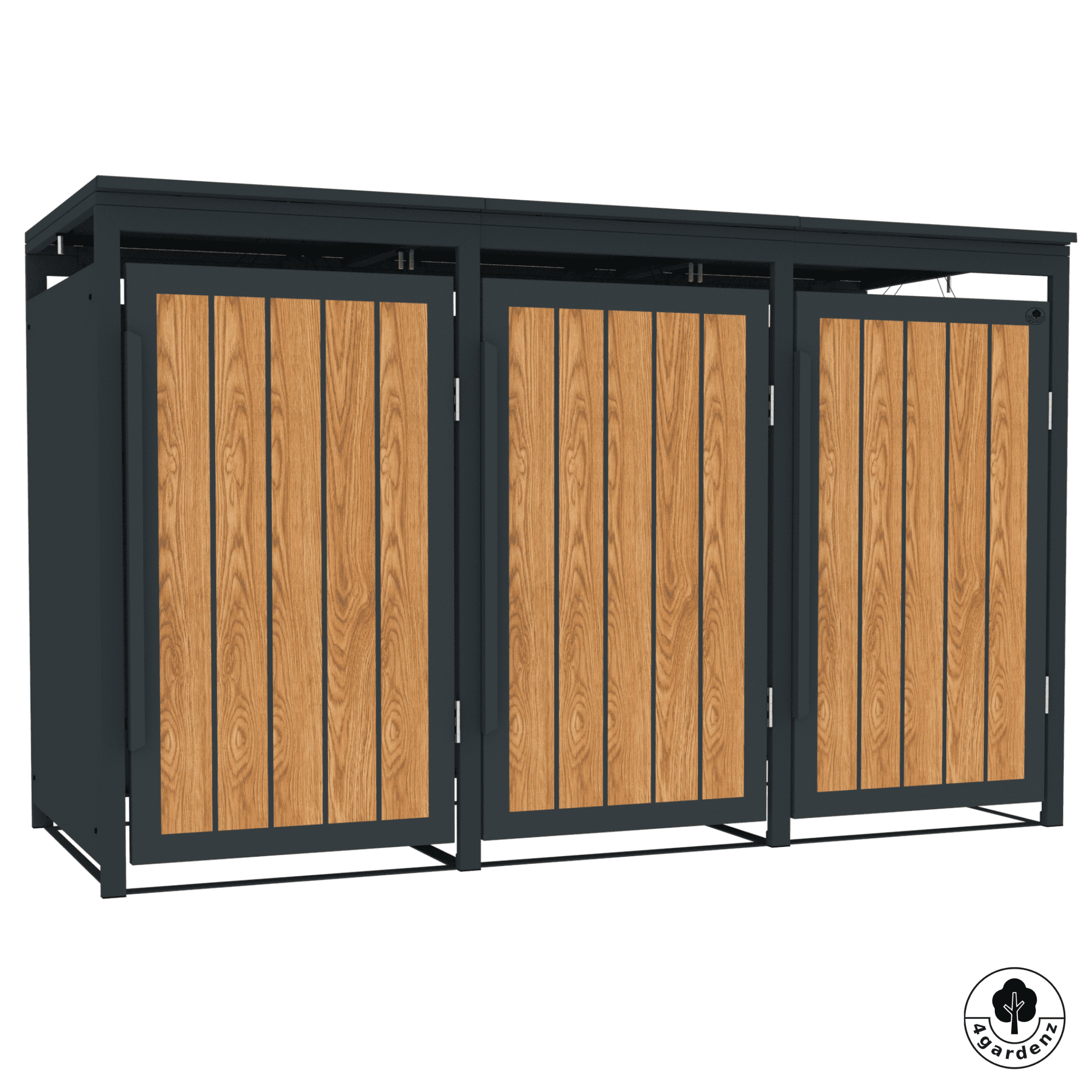 4gardenz® Slimline Kliko Containerombouw 3 Afvalbakken - Antraciet/Houtlook