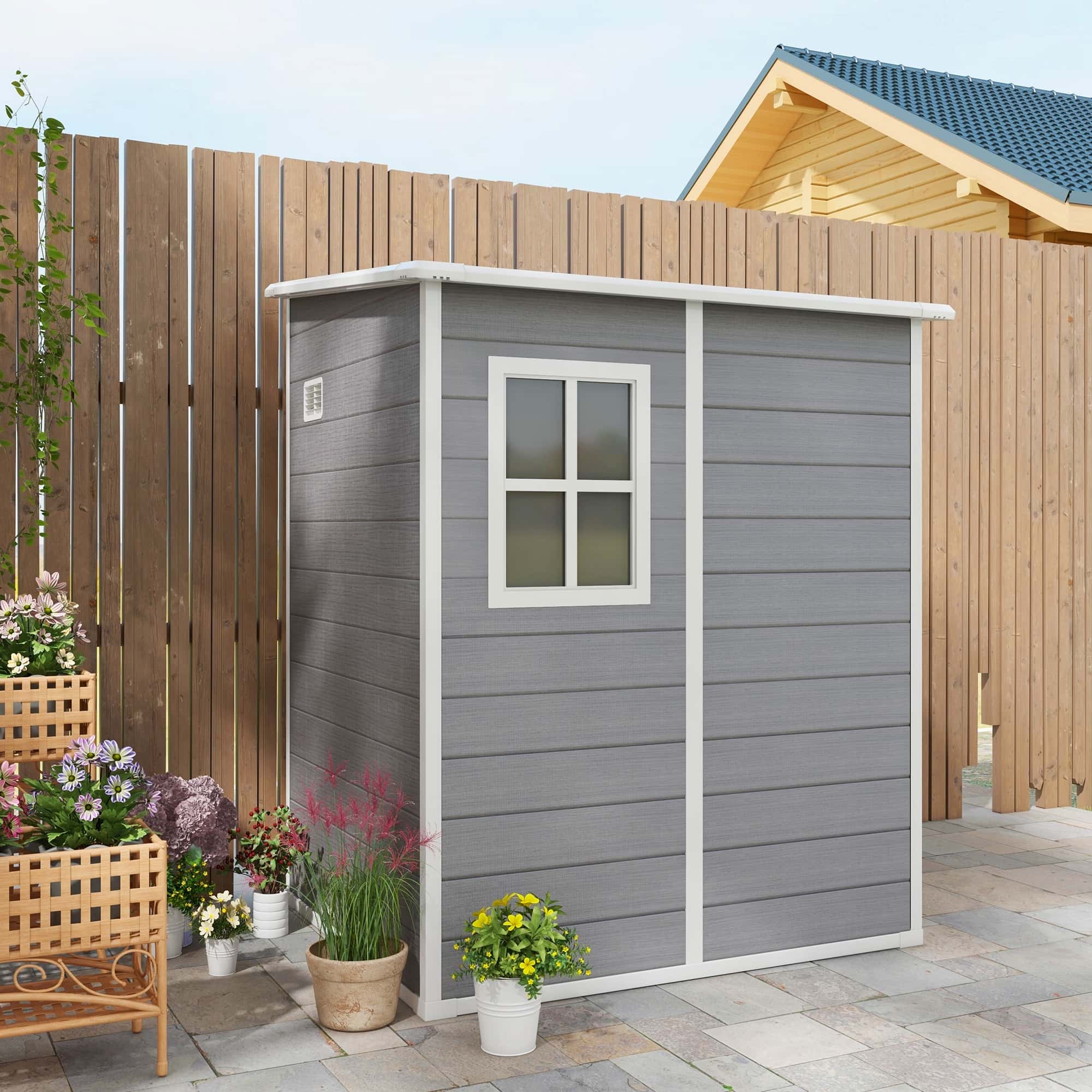 4goodz Aluminium Aanbouw Tuinschuur - 122x149x192/177 cm - Grijs/Wit