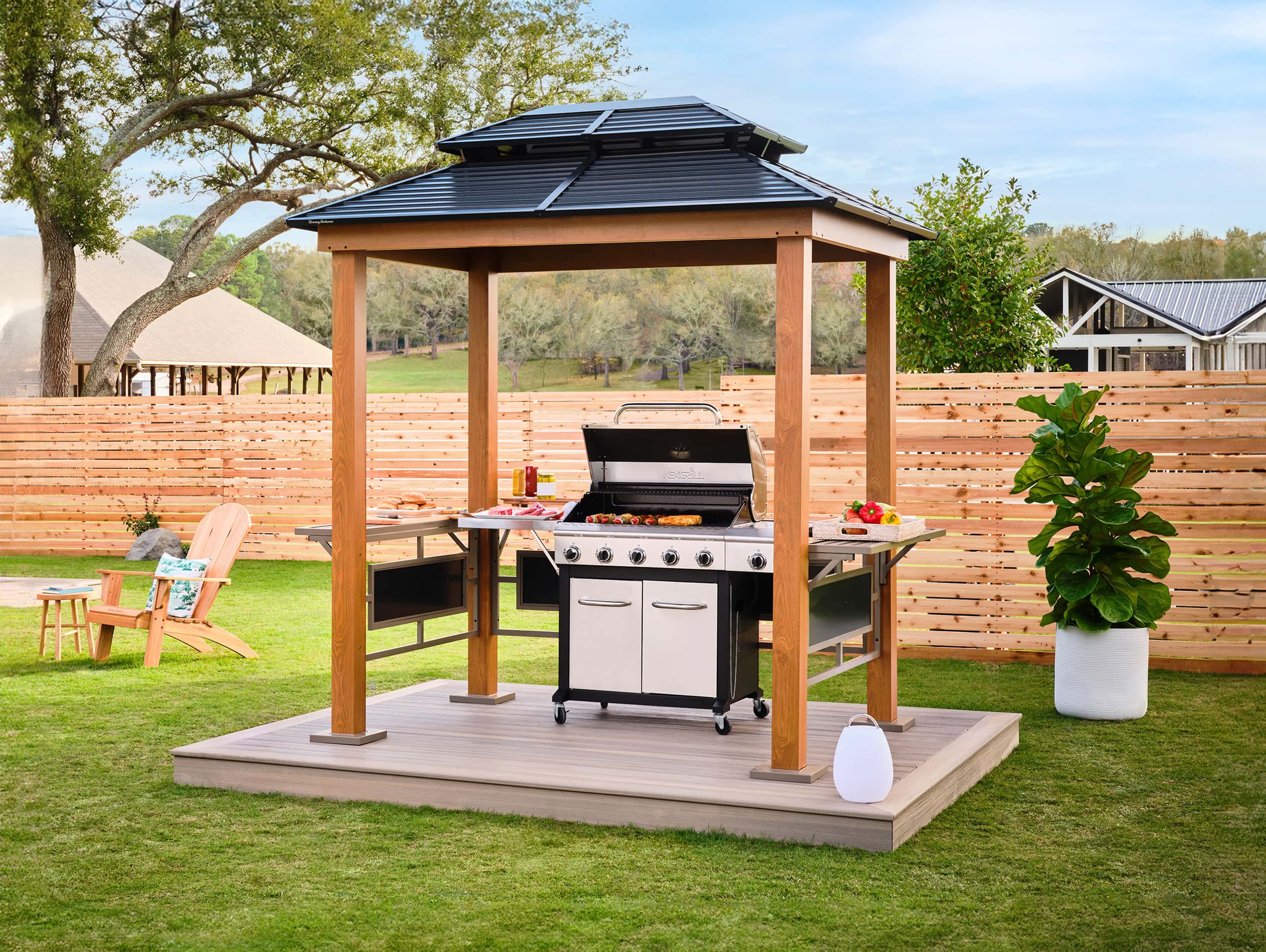 Sojag Maui Aluminium BBQ Grillpaviljoen in Houtlook - 158x249x278 cm