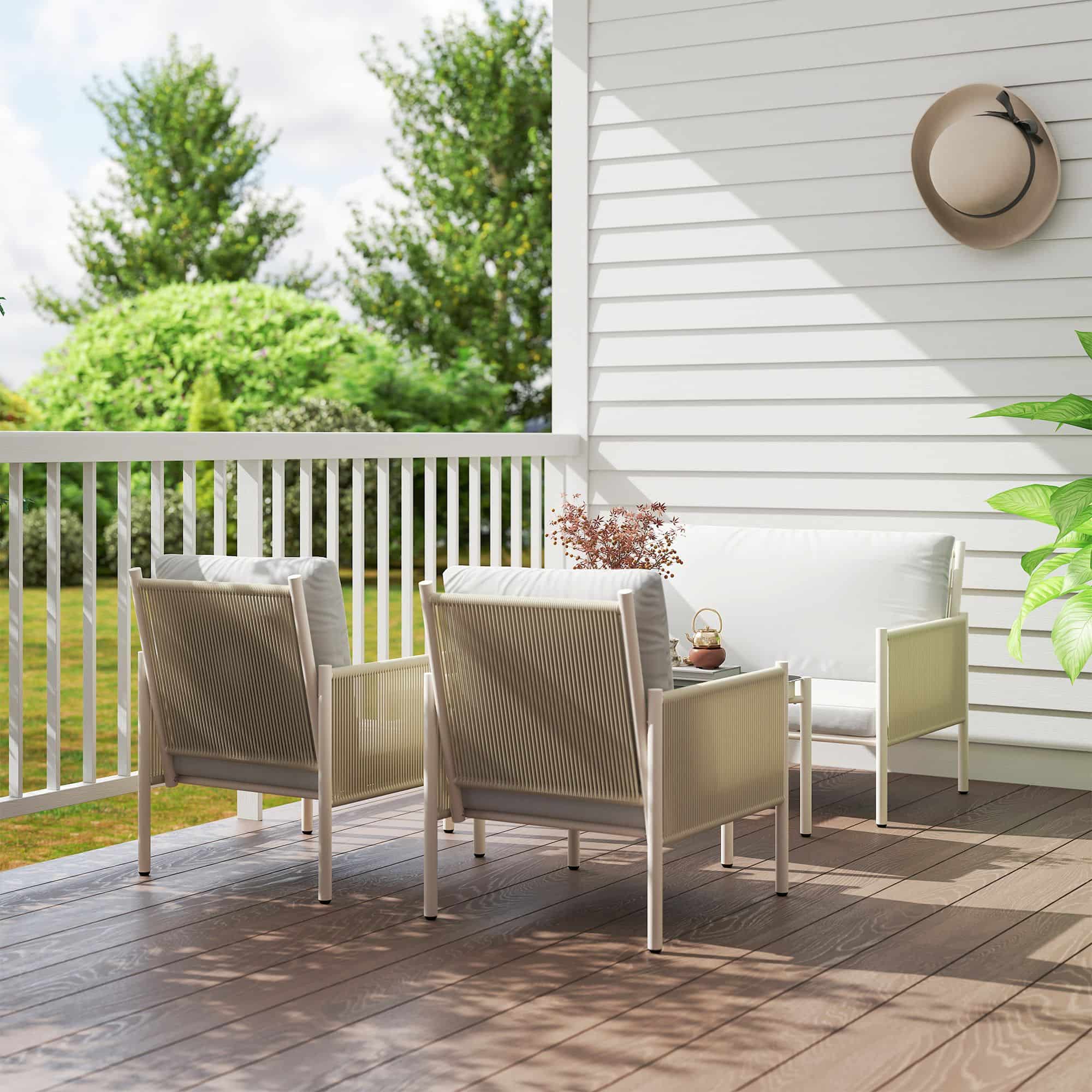 4goodz Tuinmeubelset 4-delig met salontafel bank en 2 stoelen - Zand/grijs