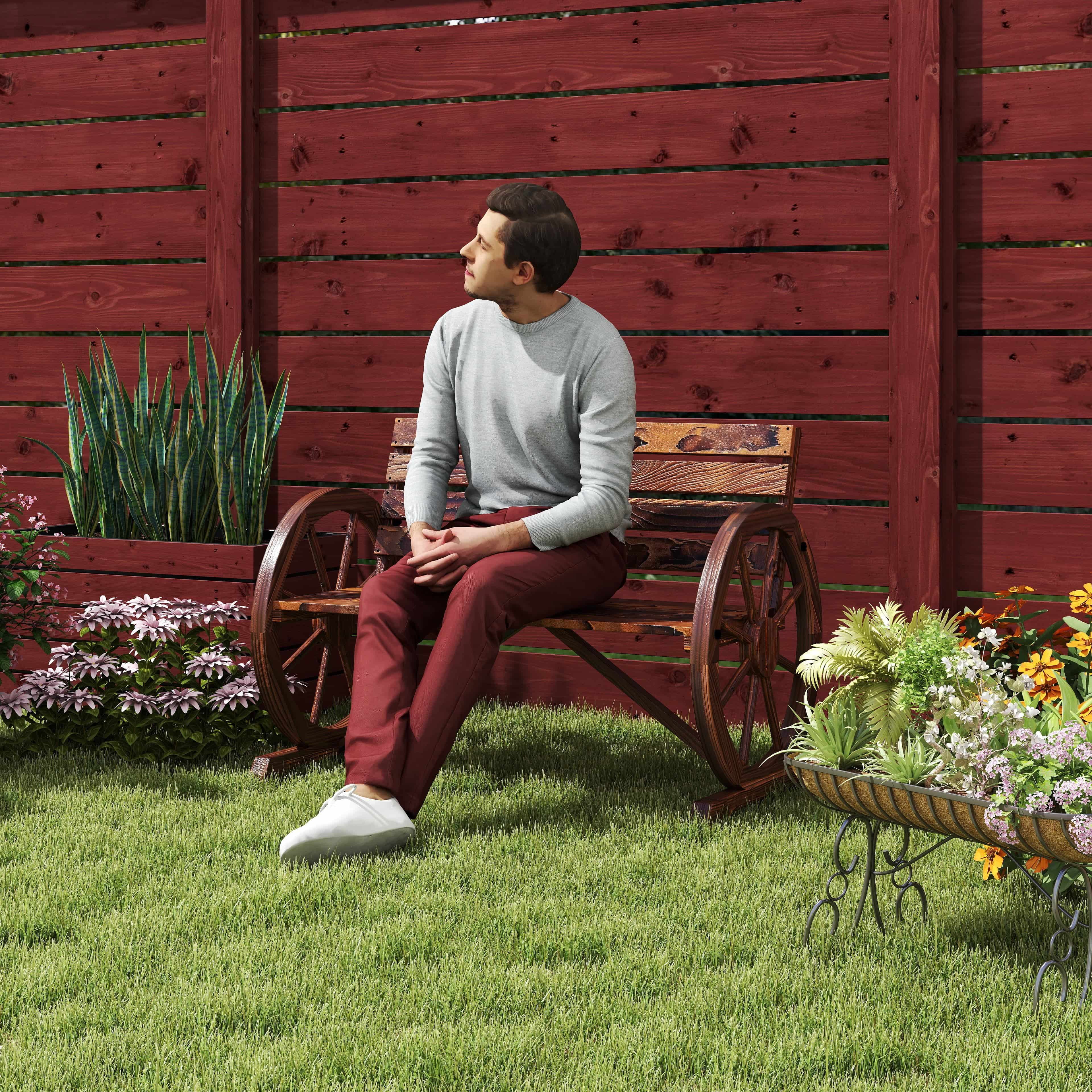 4goodz Tuinbank met armleuning Wagenwielen design Massief Hout