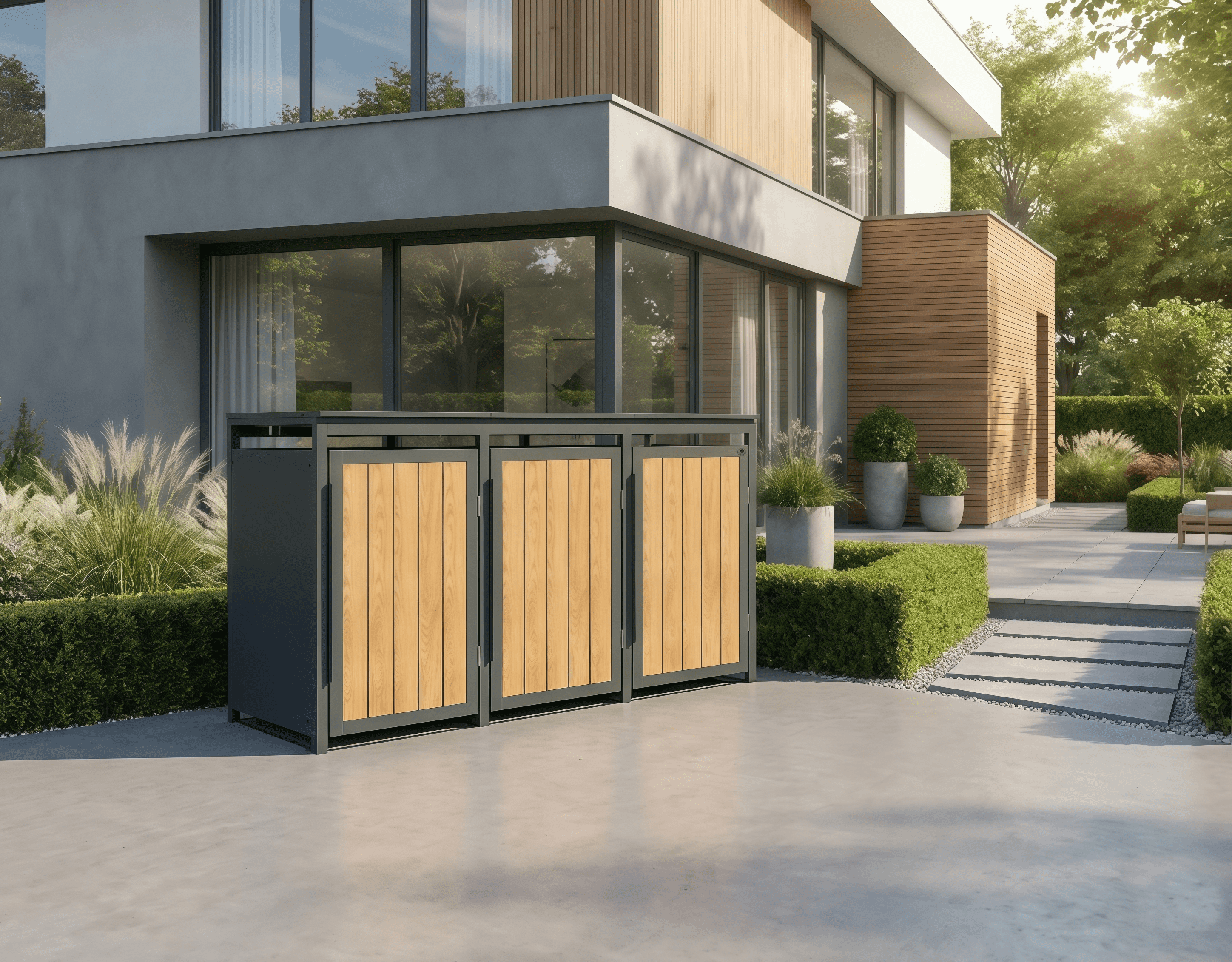 4gardenz® Slimline Kliko Containerombouw 3 Afvalbakken - Antraciet/Houtlook