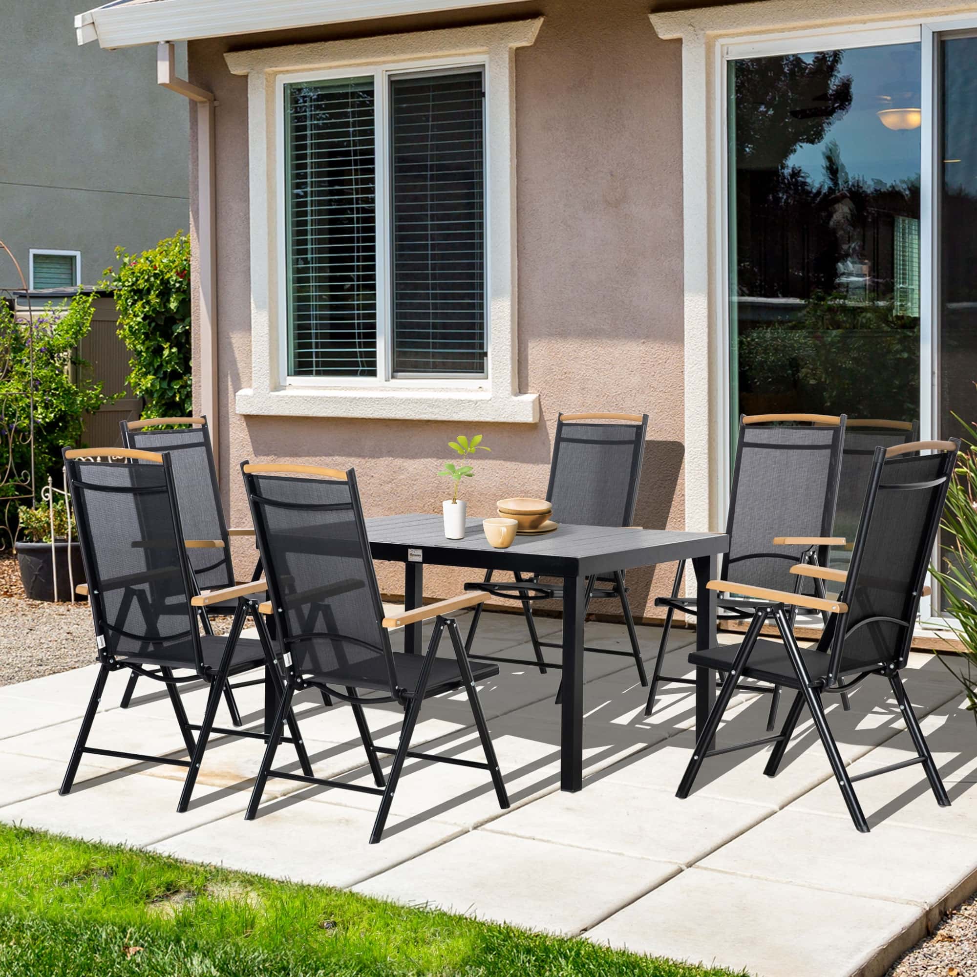 4goodz Tuintafelset 1 tafel en 6 stoelen tuinmeubelset - zwart