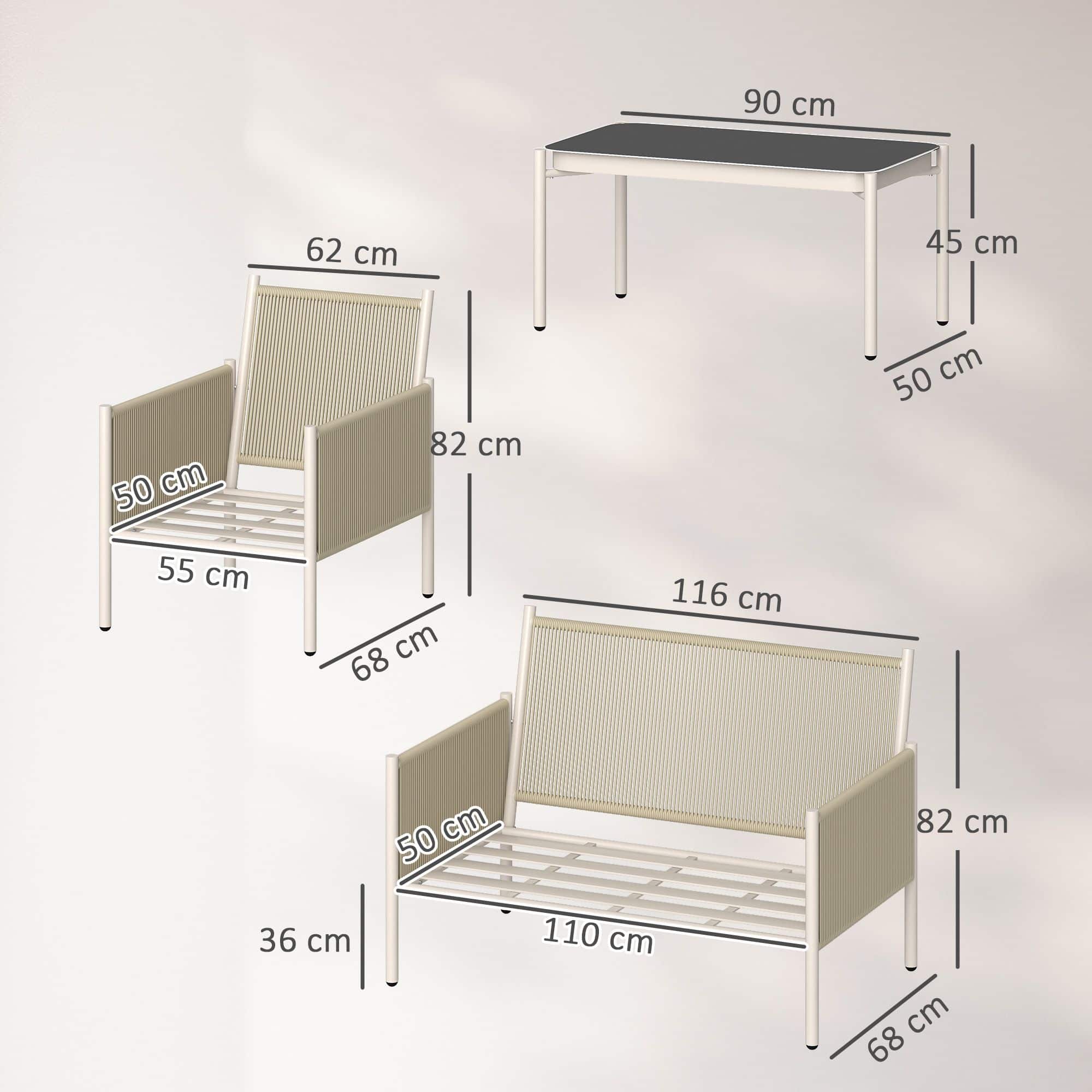 4goodz Tuinmeubelset 4-delig met salontafel bank en 2 stoelen - Zand/grijs