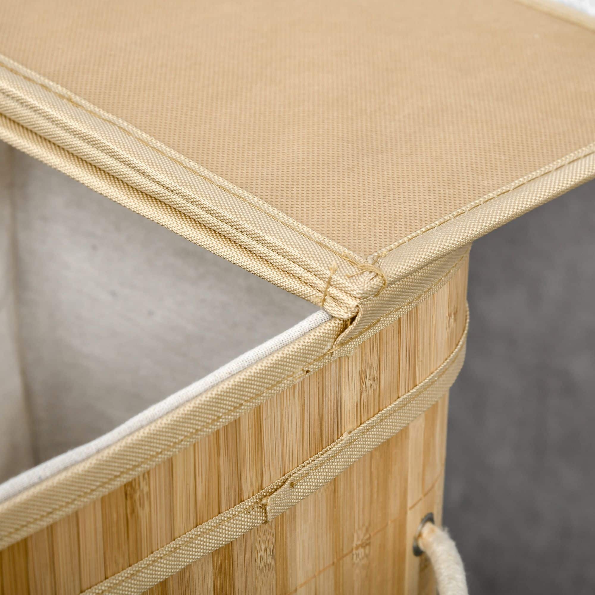 4goodz Wasmand Bamboe met Deksel 2 Vakken 90 Liter - Bruin