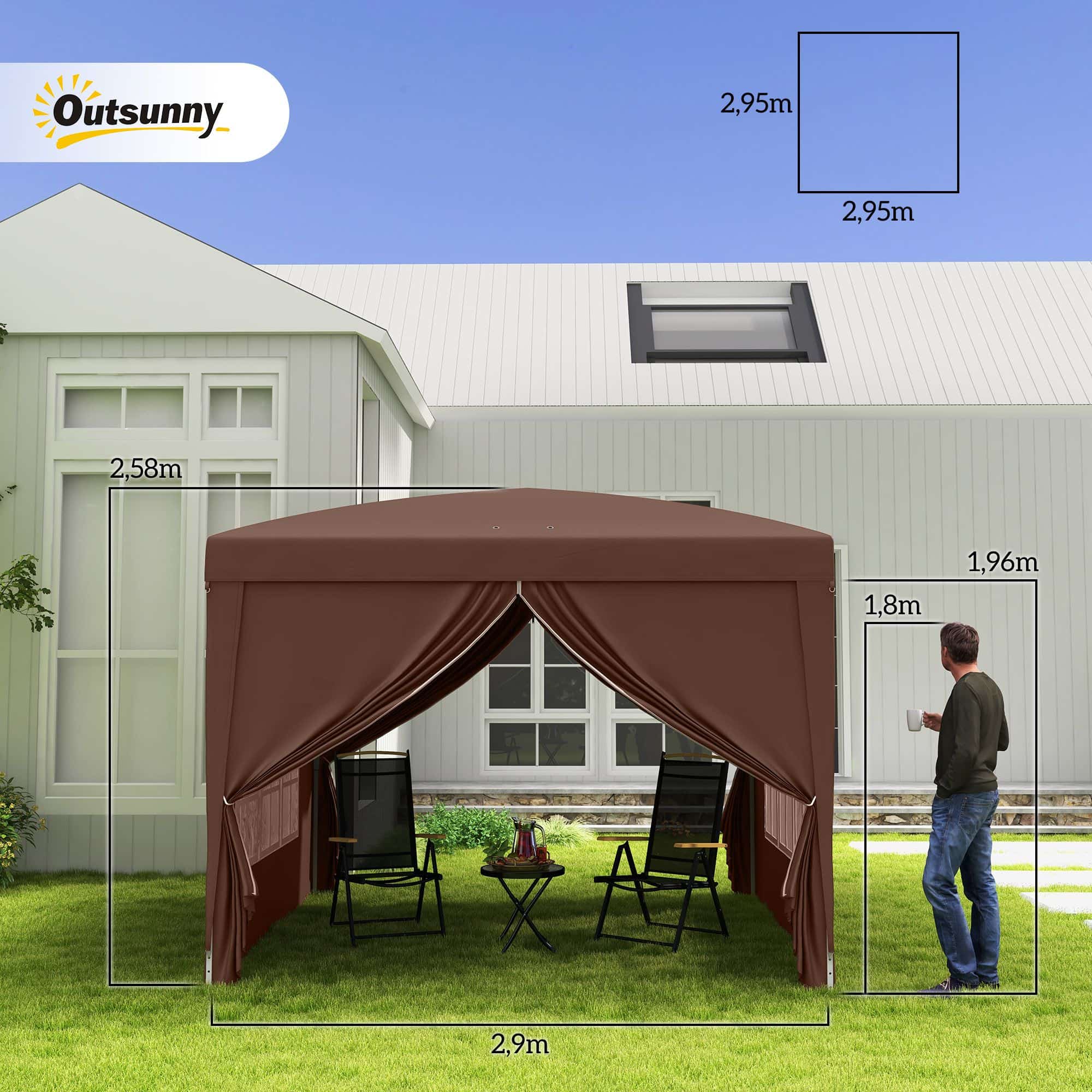 4goodz Partytent 3x3 m - Opvouwbaar met 4 Zijwanden - Bruin