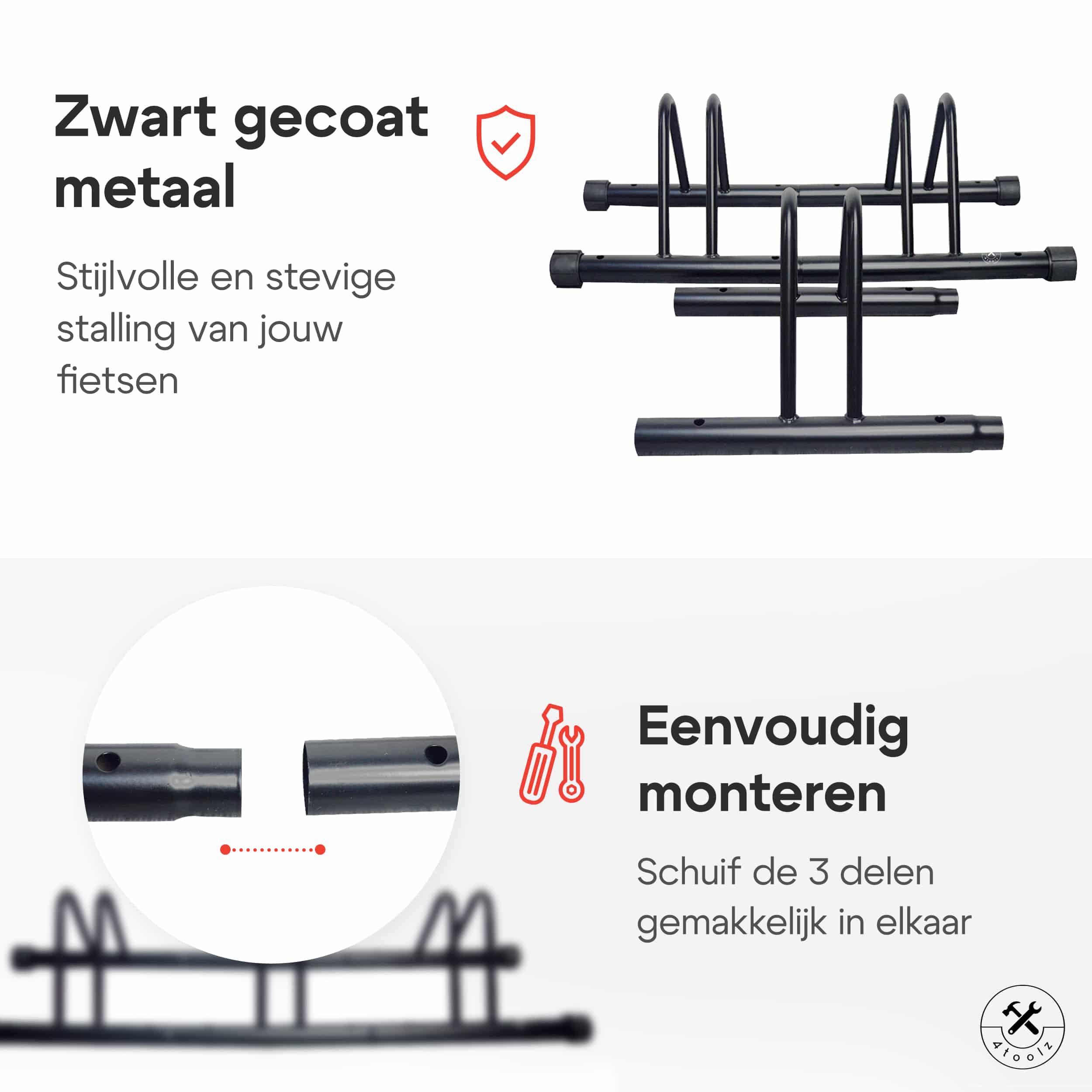 4toolz® Stabiel metalen Fietsenrek voor Drie Fietsen - Zwart