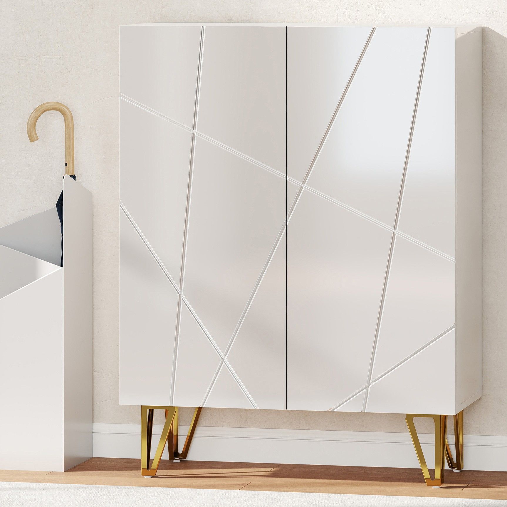 Schoenenkast met 2 deuren - 3 verstelbare planken - Hoogglans Wit