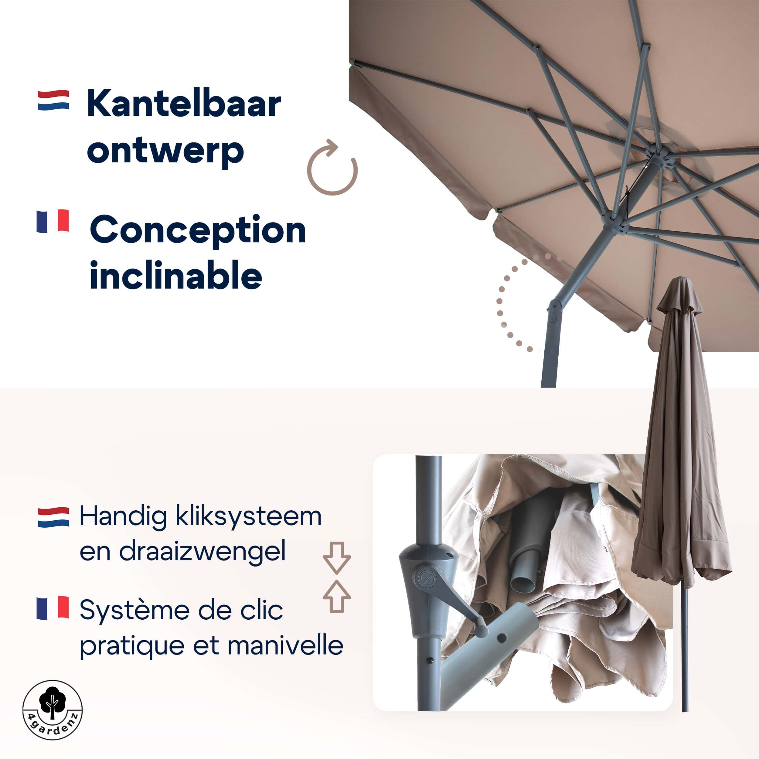 4gardenz® Parasol Rond 300 cm met Volant - Kantelbaar - UPF50+ - Taupe 4gardenz® Parasol Rond 300 cm met Volant - Kantelbaar - UPF50+ - Taupe