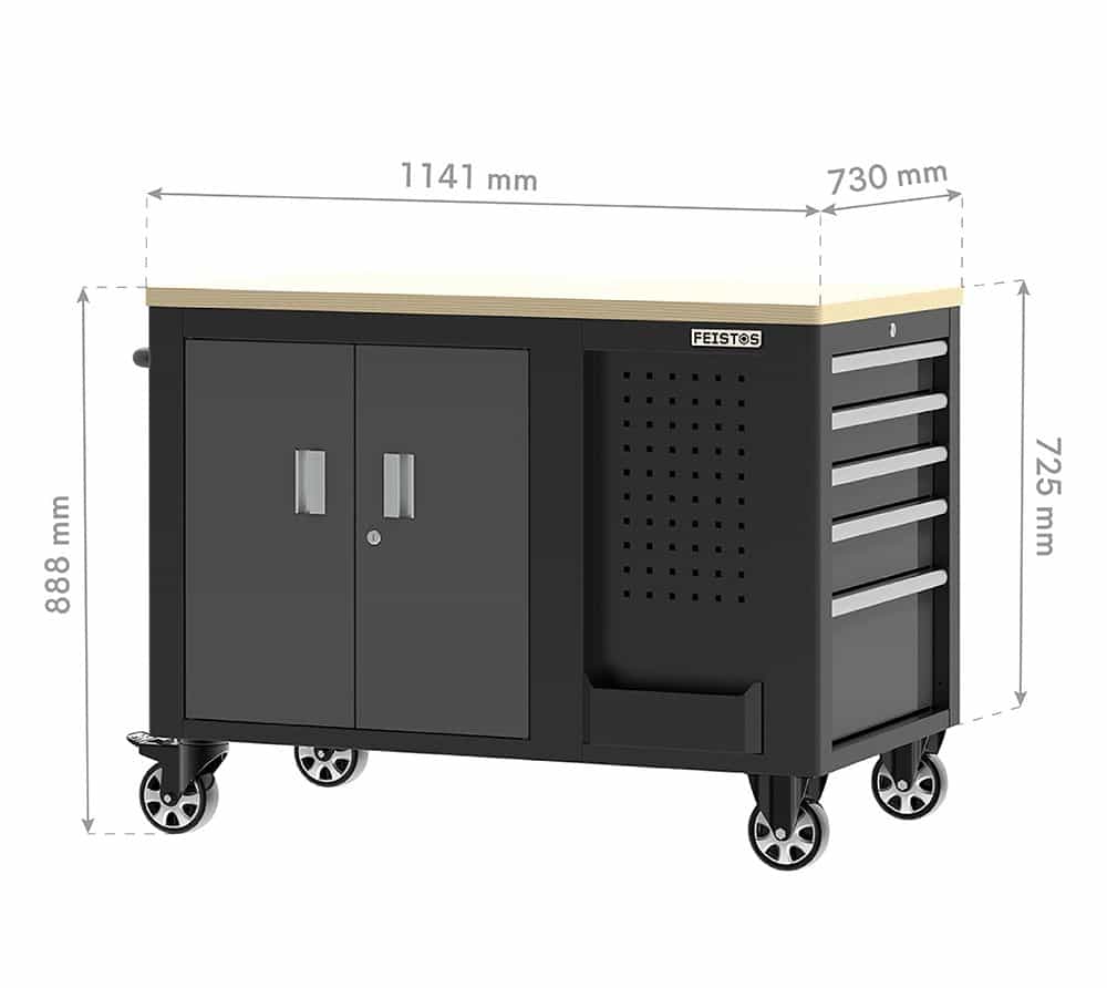 FEISTOS Hektor Mobiele werkbank - 114x73x89 cm - Zwart