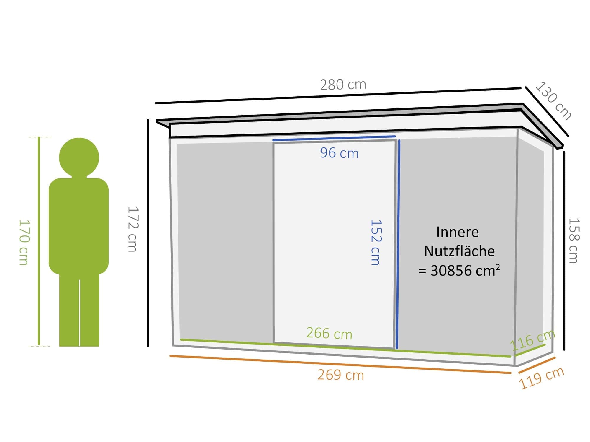 4goodz Gereedschapsschuur met fundering 119x269xx172 cm - Donkergrijs