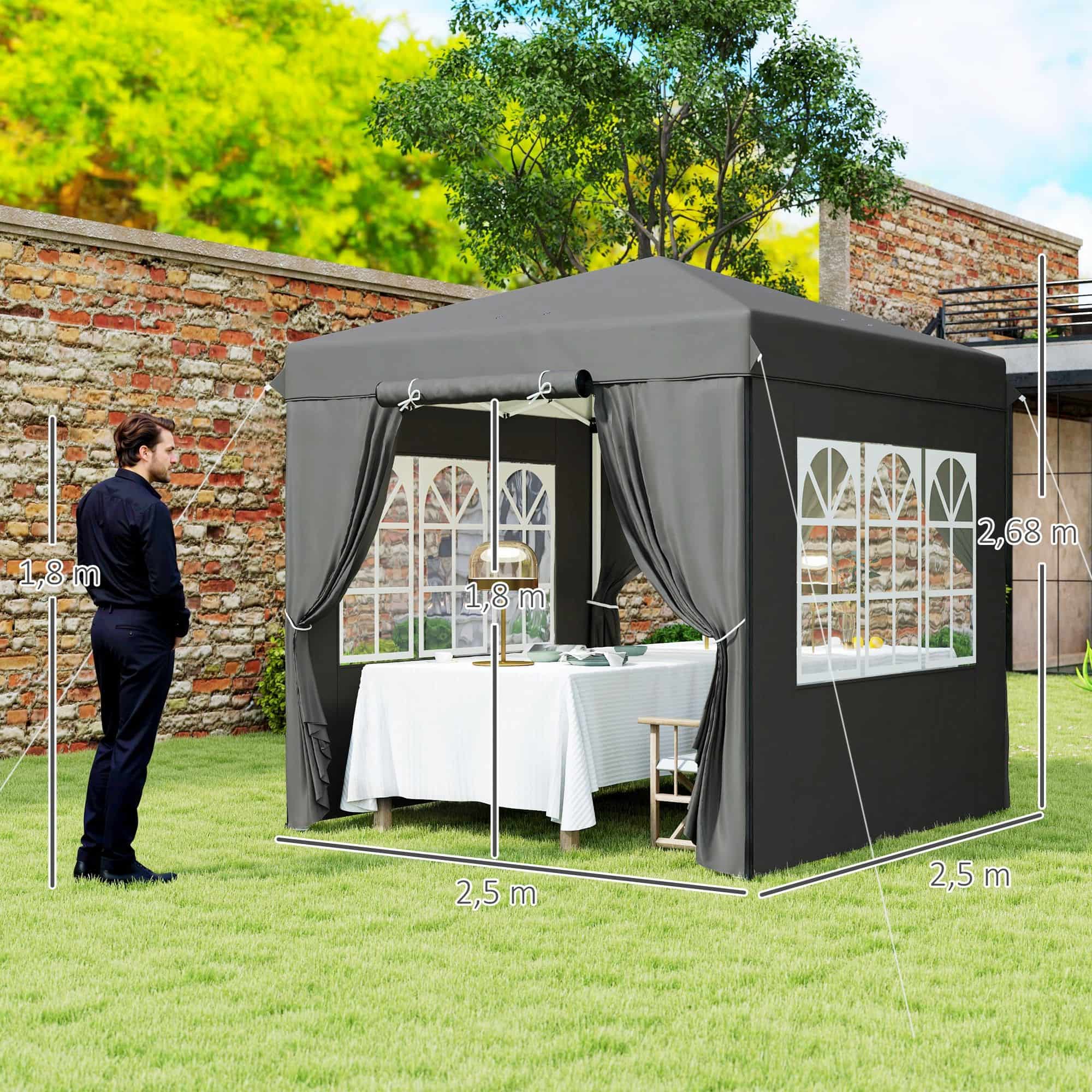 Pop-up Partytent met zijwanden 250x250 cm - Grijs