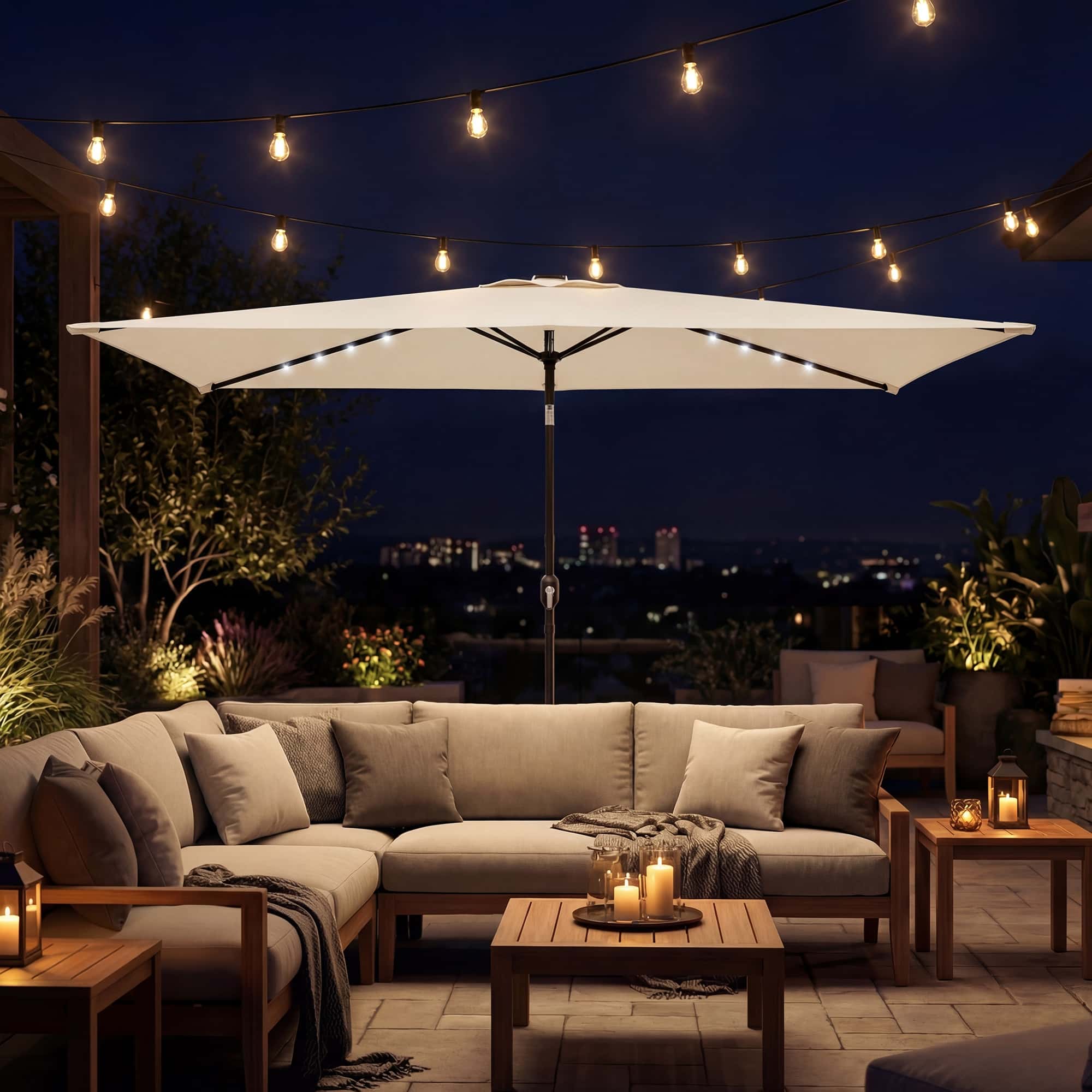 4goodz Parasol met LED zonne-energie Verlichting ca. 200x300 cm met - Creme