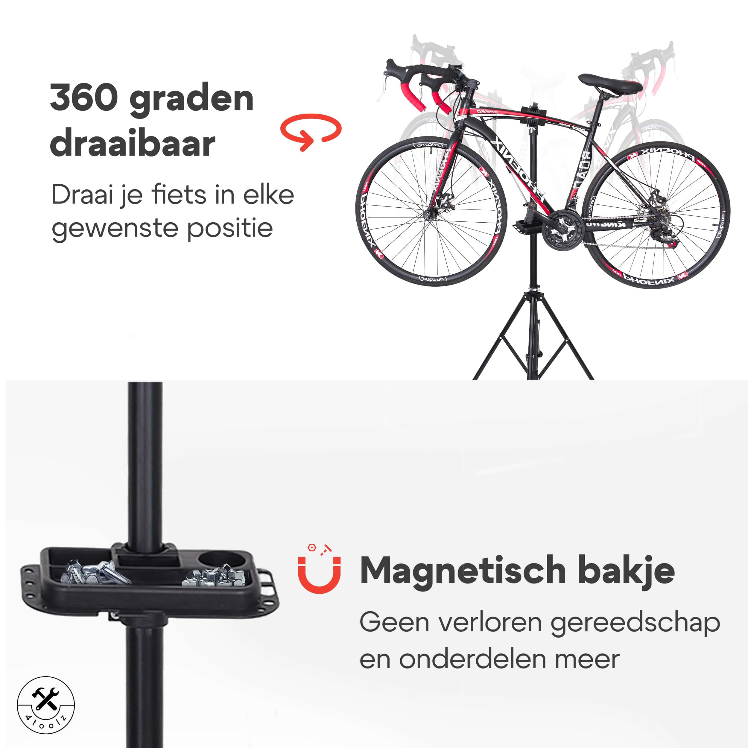 4toolz® Stevige Fiets Montagestandaard Draaibaar - 30kg max - Zwart