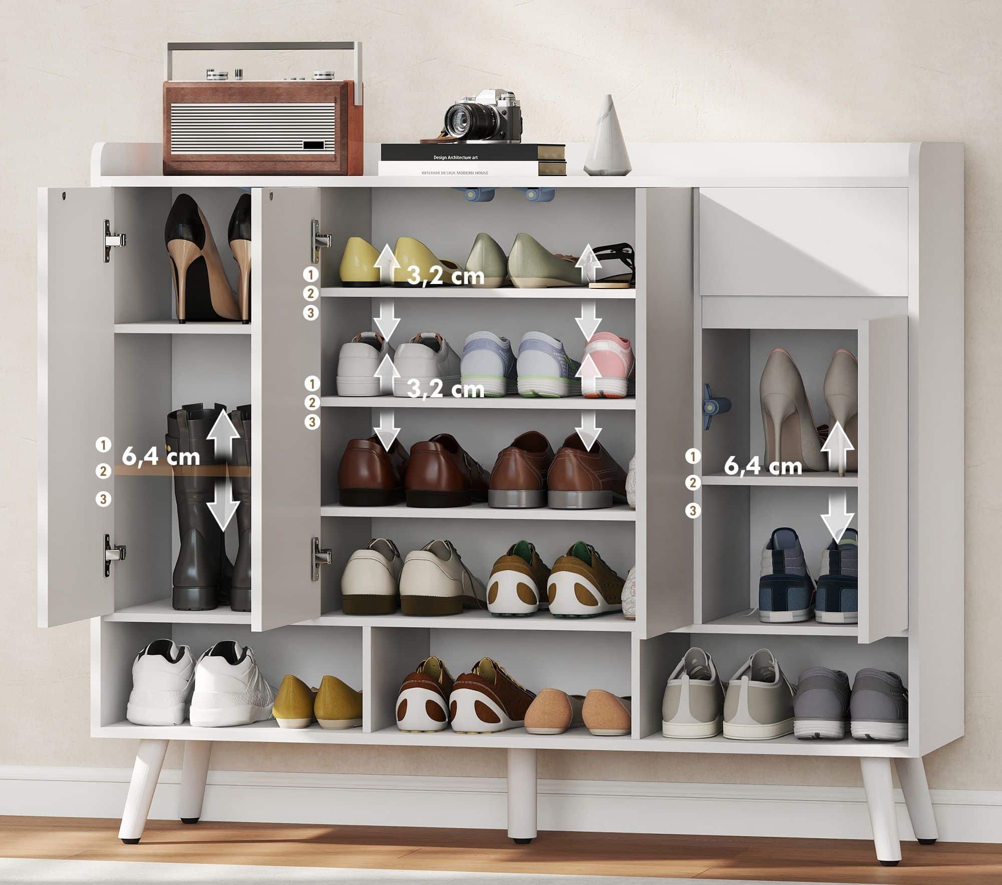 4goodz XXL Schoenenkast met 3 deuren - verstelbare planken - Wit