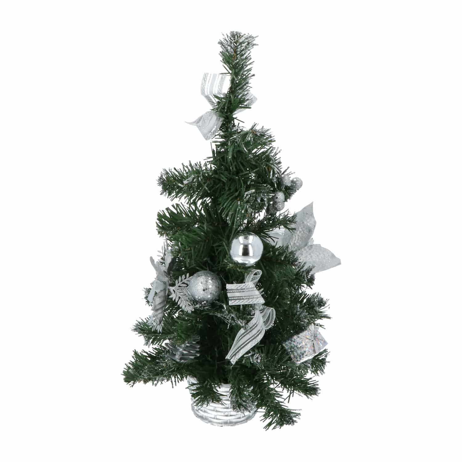 Mini Kerstboom met decoratie en kerstballen 50 cm hoog - Zilver