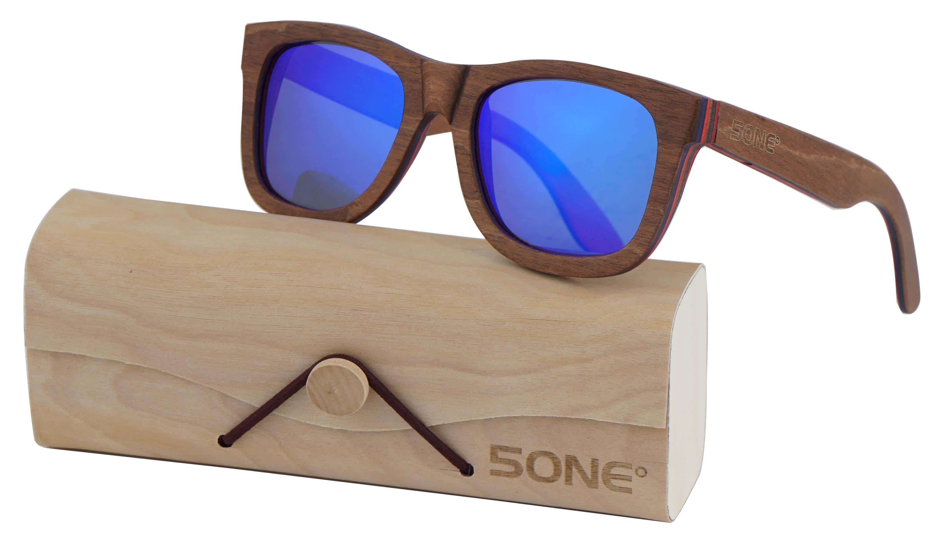 5one® Skateboard Brown - Houten Zonnebril /Blauwe lens