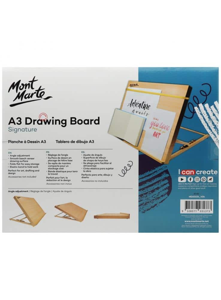 Mont Marte® schetsbord A3 met elastisch band - houten tekenbord