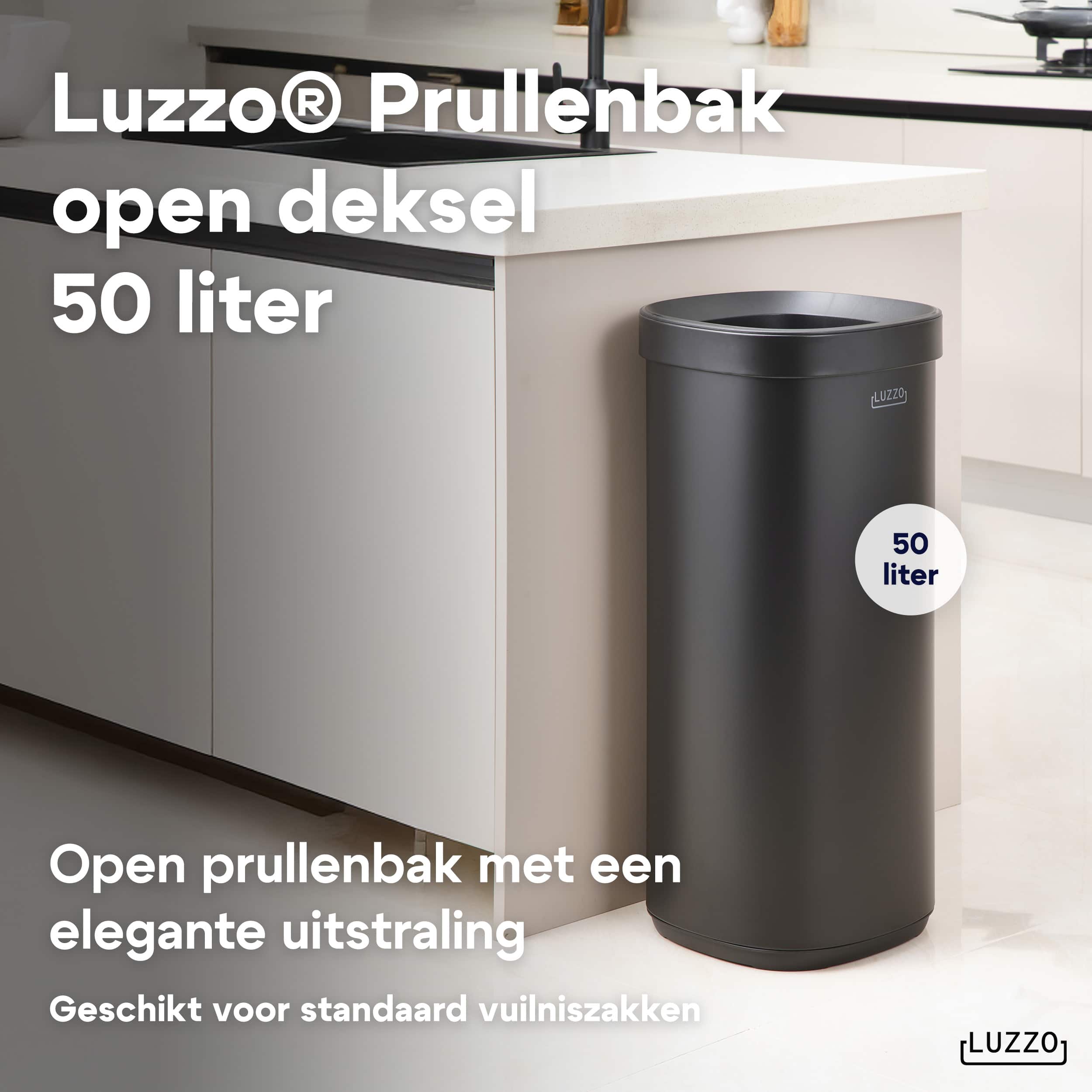 Luzzo® Open Square Prullenbak 50 liter - afvalbak-vuilnisbak -Zwart