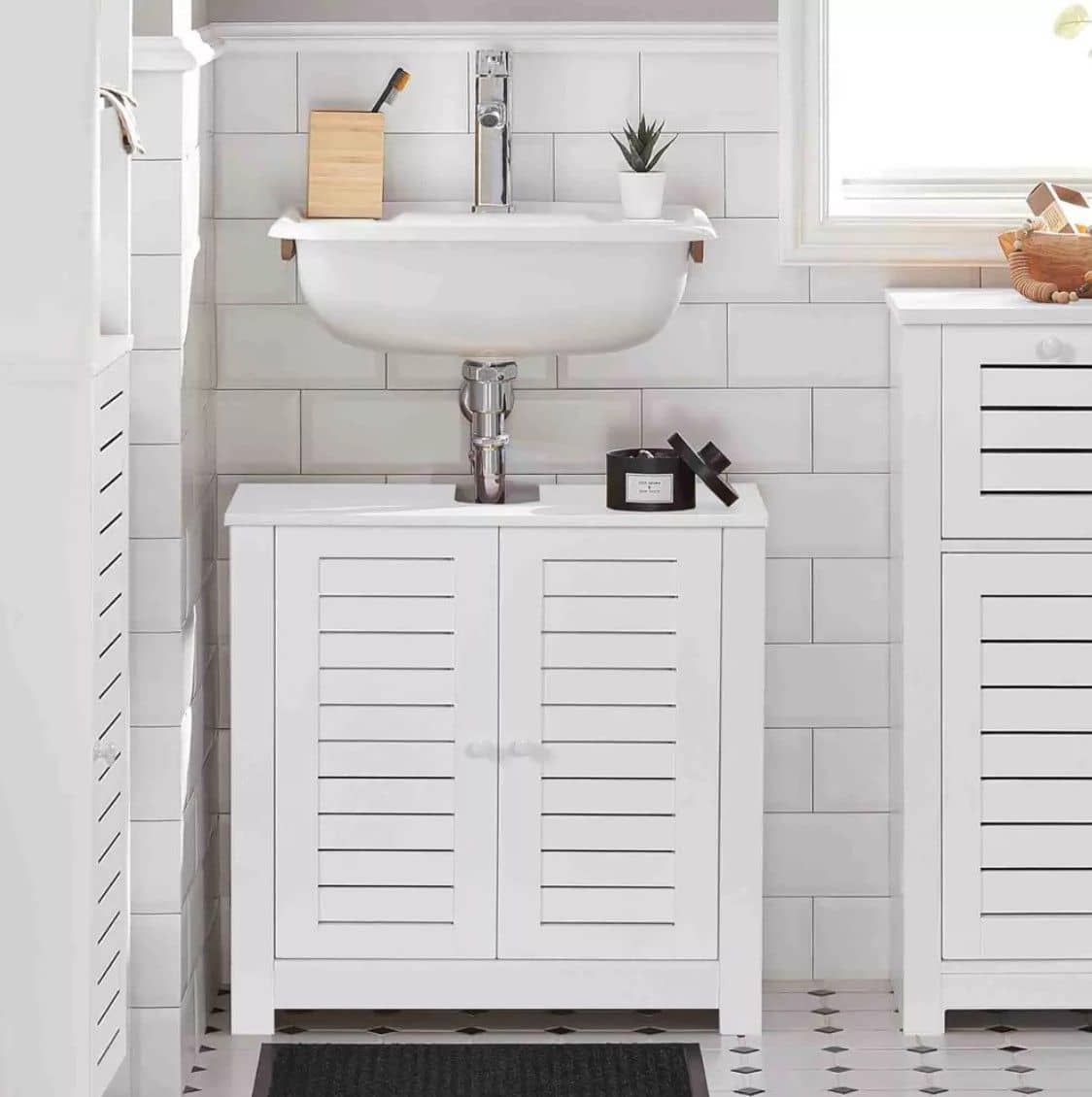 Wastafelonderkast Santorini met Uitsparing - met 2 planken - Wastafelmeubel - Wit MDF Wastafelonderkast Santorini met Uitsparing - met 2 planken - Wastafelmeubel - Wit MDF