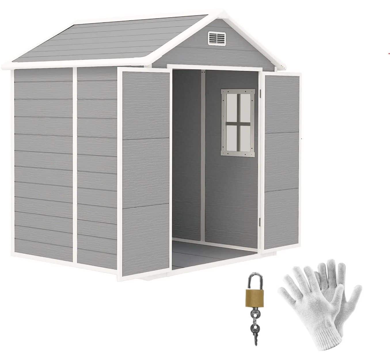 Kunststof Gereedschapsschuur met Ondervloer en ramen - Grijs