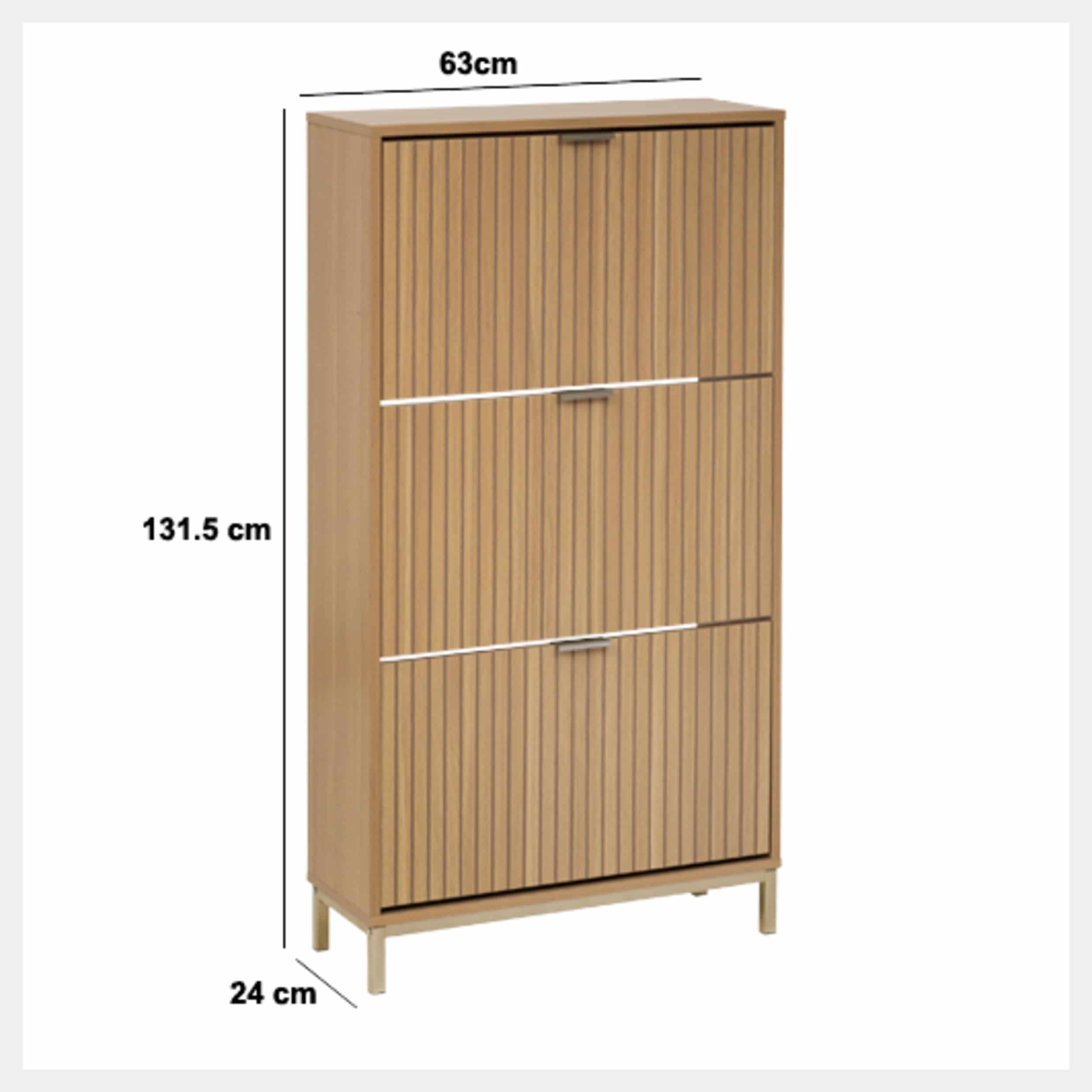 Schoenenkast Tasso 3 lades 24x63x131 cm - voor 18 paar - Bruin