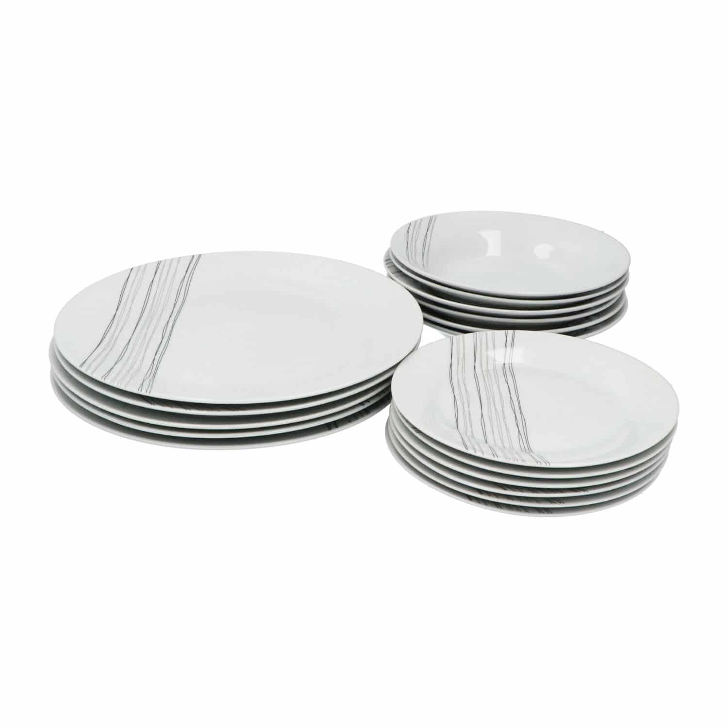 Porseleinen Serviesset strepen - 6 persoons 18-delig - Wit/Zwart Porseleinen Serviesset strepen - 6 persoons 18-delig - Wit/Zwart