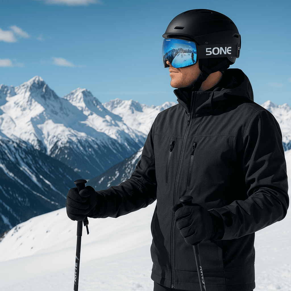 5one® Alpine 1 Blue anti-condens Skibril met hardcase - Zwart frame