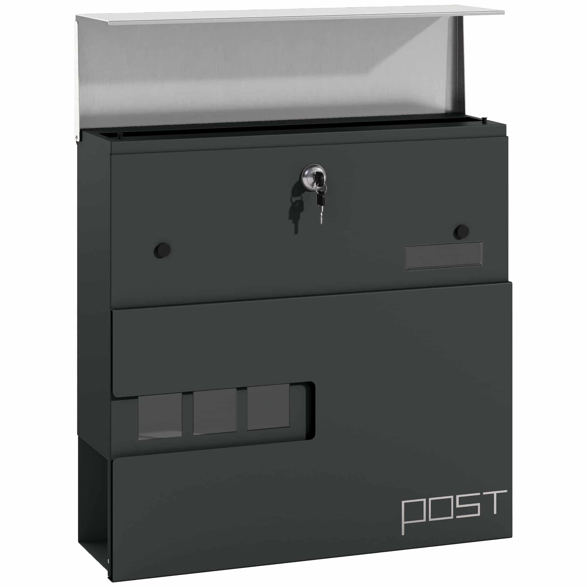 4goodz Wandbrievenbus Post met Slot en krantenvak - Antraciet