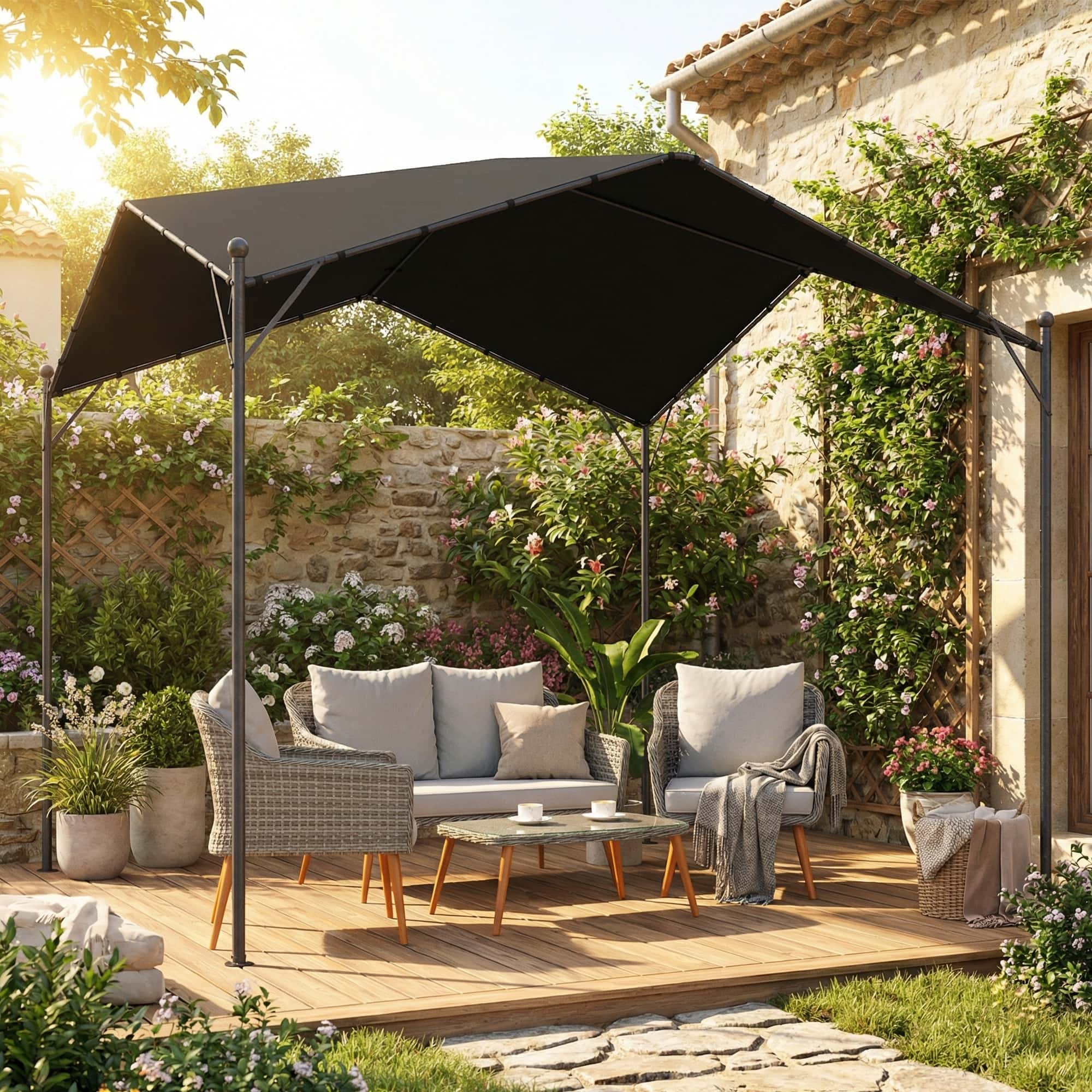 4goodz Pergola 3x3m Waterafstotend Winterbestendig Zonnescherm met Zadeldak - Zwart