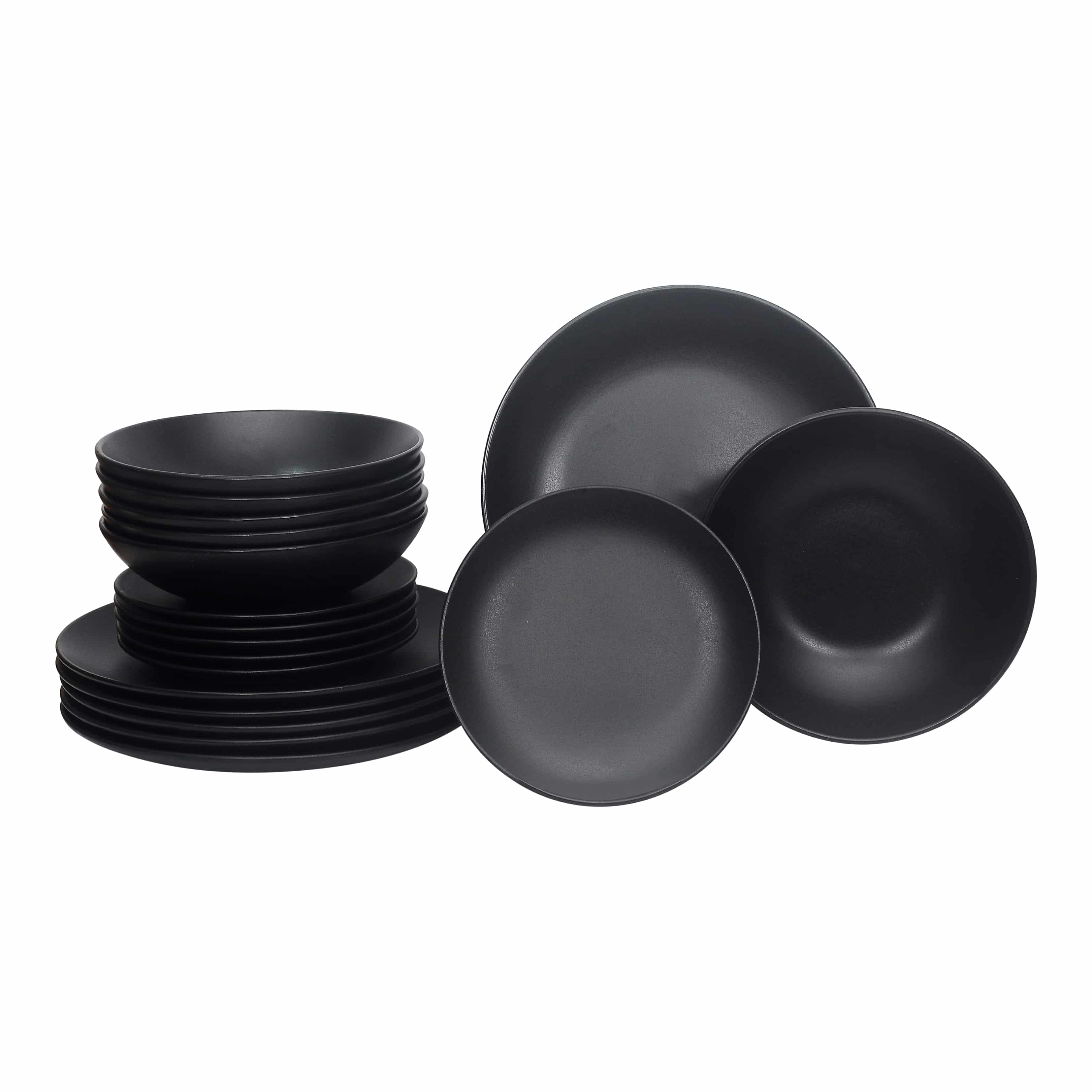 Luzzo® Serviesset Aland 6 persoons Aardewerk - 18-delig met Pastaborden - Mat Zwart