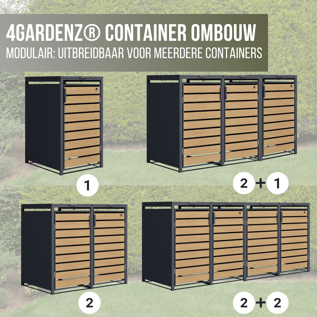 4gardenz® Containerombouw 3 Afvalbakken - Kliko Ombouw - Grijs/Houtlook