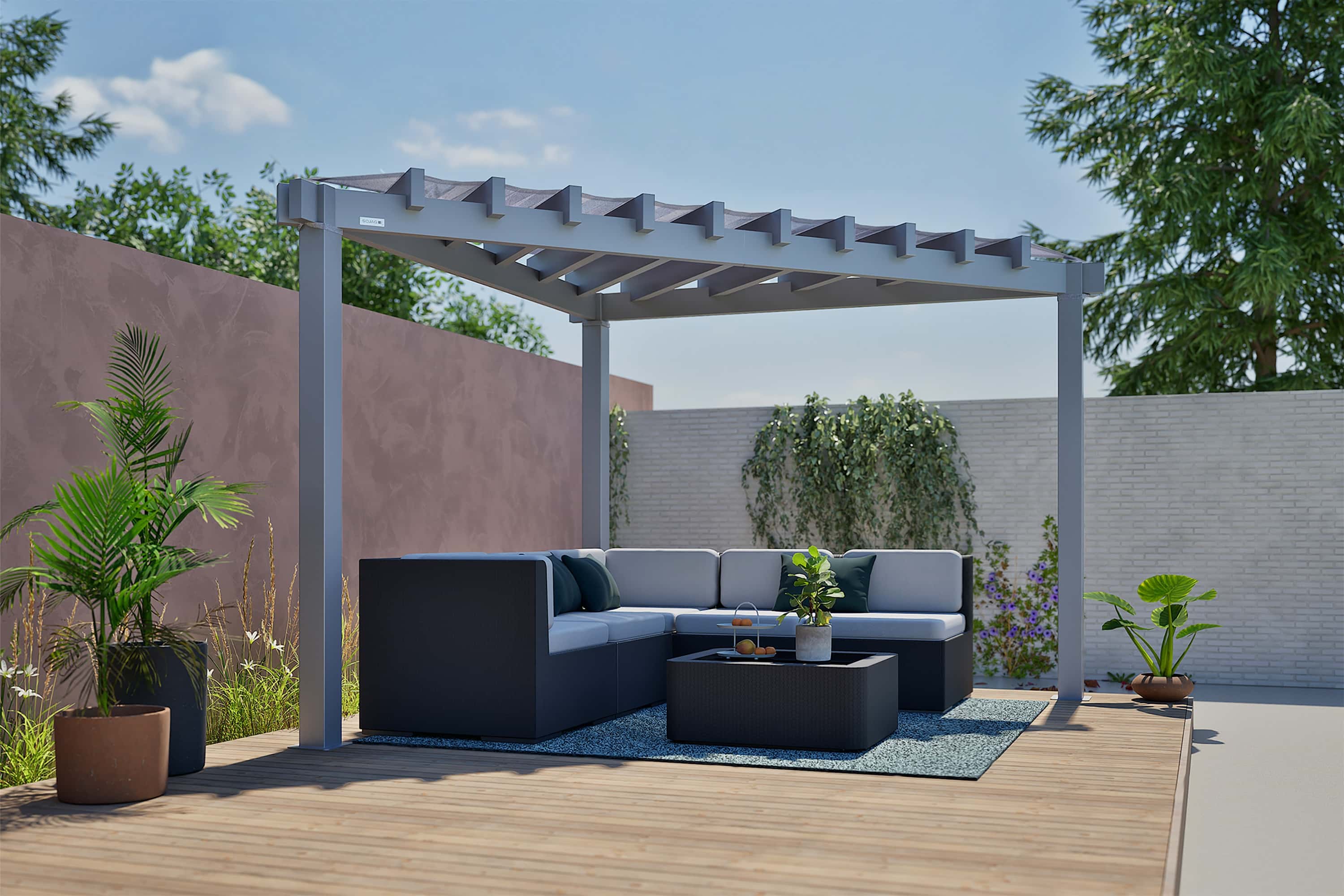 Sojag Lima - Driehoeks Pergola 293x293 cm met zonnescherm - Lichtgrijs