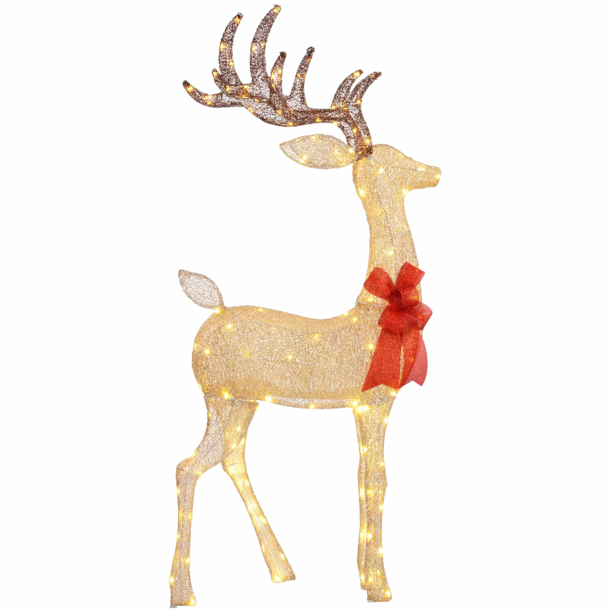 4goodz kerstfiguur rendier rode strik 137 LED 66x25x135cm goud 4goodz kerstfiguur rendier rode strik 137 LED 66x25x135cm goud