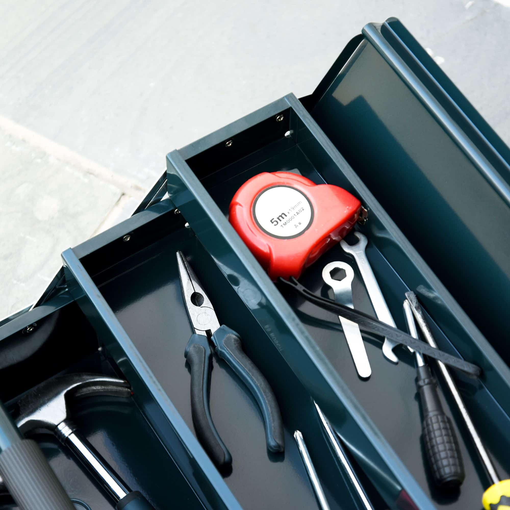 Gereedschapskist Metaal met 5 vakken - zonder gereedschap - Groen