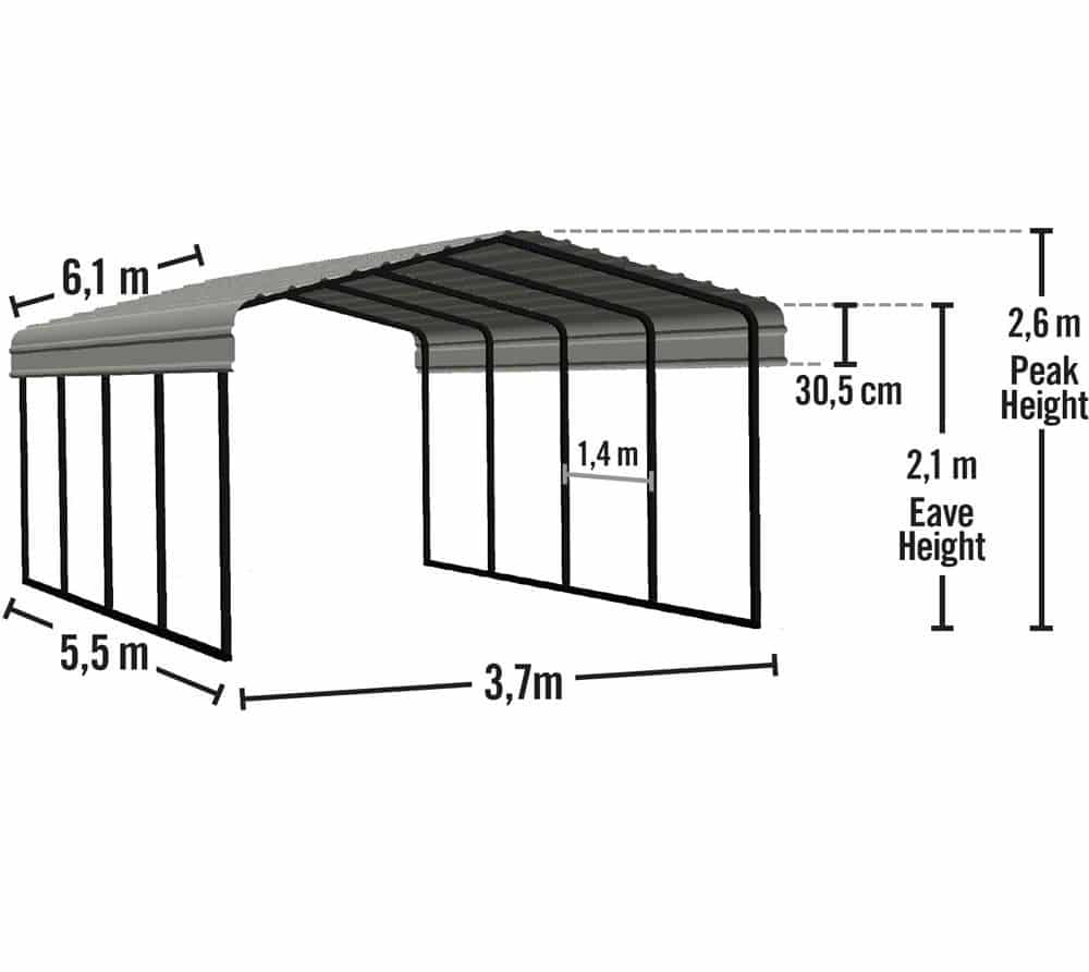 ShelterLogic Carport Napels - Overkapping Metaal - 600x370x260 cm - wit/zwart