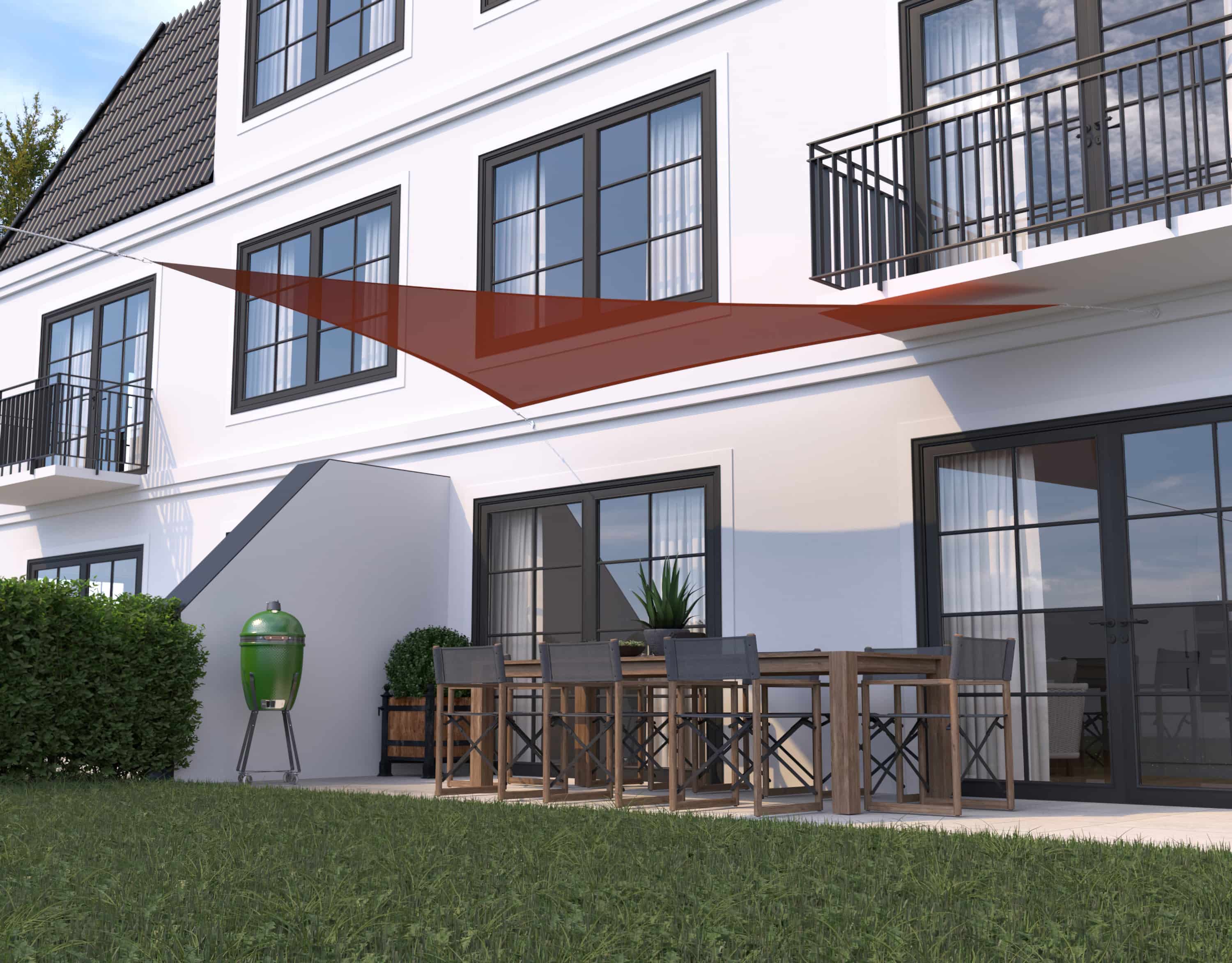 hanSe® Schaduwdoek Driehoek Gelijkbenig Waterdoorlatend 5x7x7 m Terra