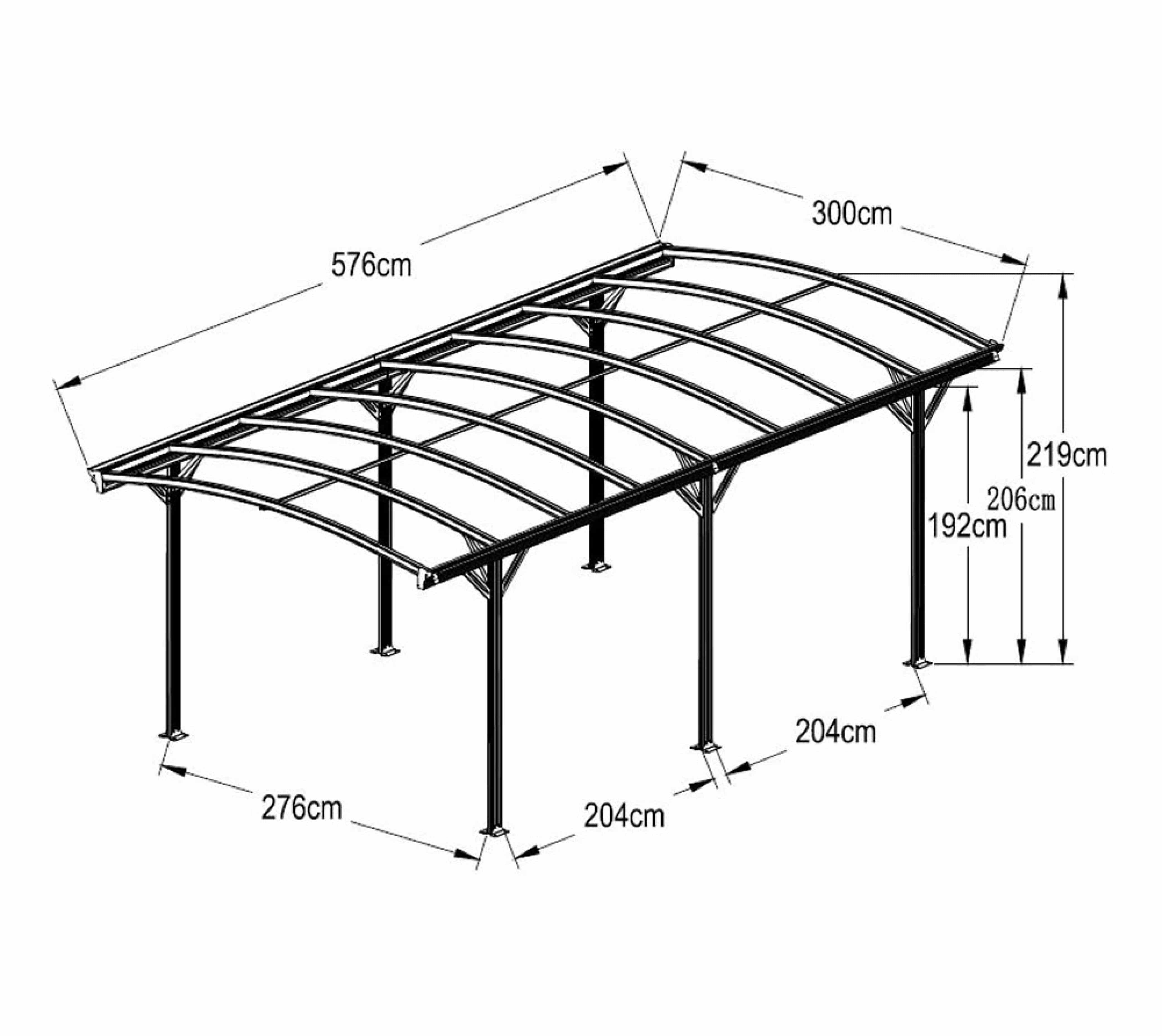 Westmann Aluminium Carport Stockholm Gebogen 576x300x220 cm - Grijs