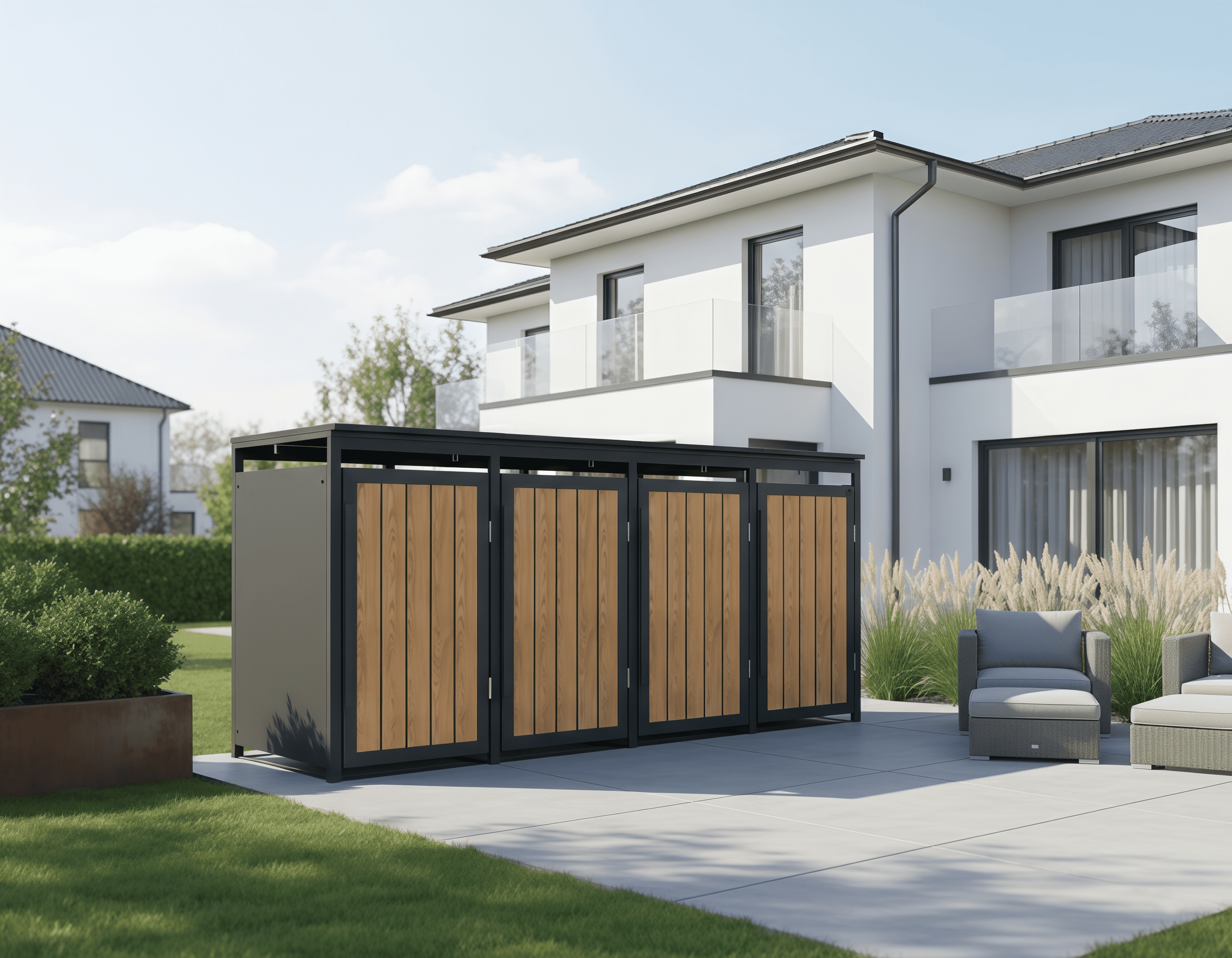 4gardenz® Slimline Kliko Containerombouw 4 Afvalbakken - Antraciet/Houtlook