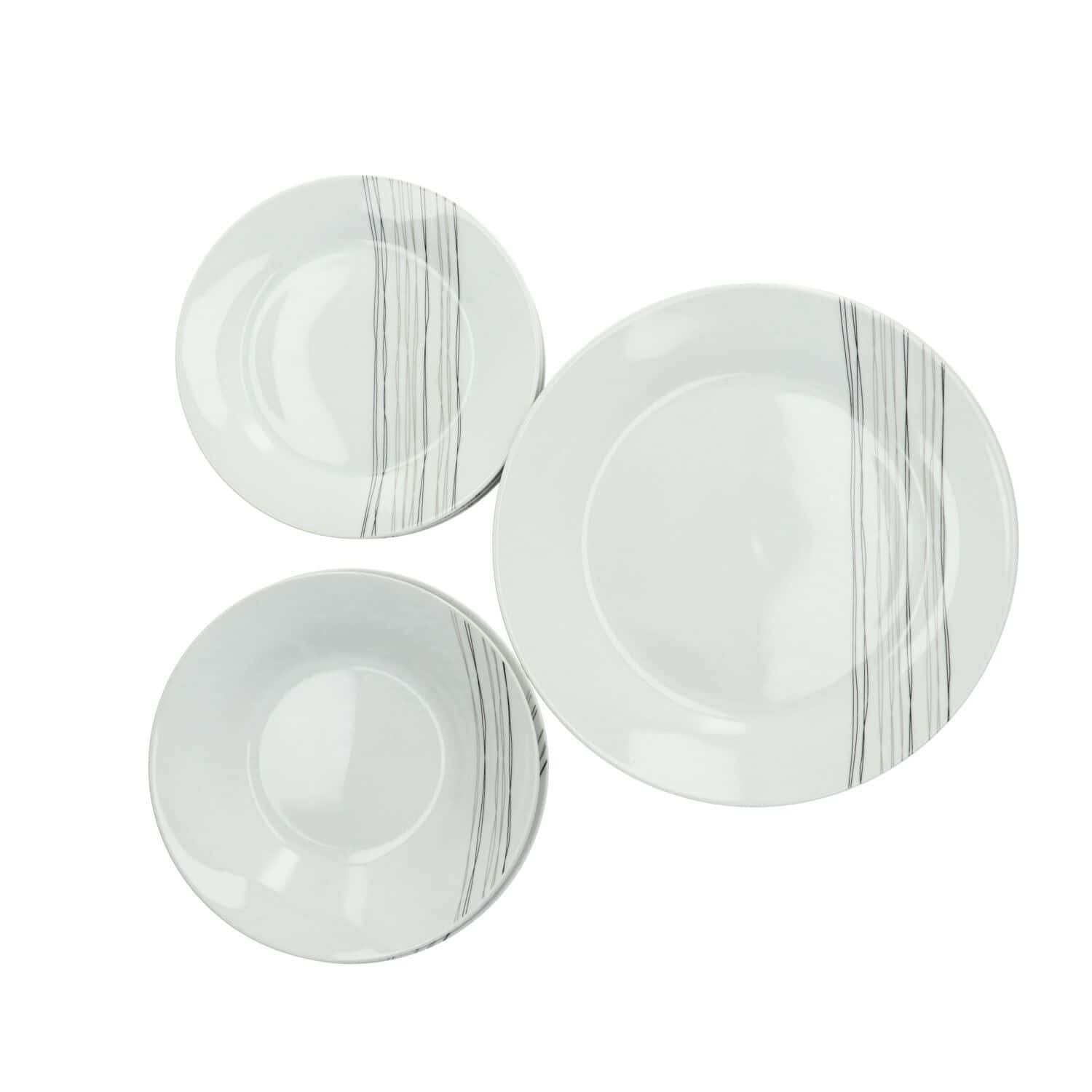 Porseleinen Serviesset strepen - 6 persoons 18-delig - Wit/Zwart Porseleinen Serviesset strepen - 6 persoons 18-delig - Wit/Zwart